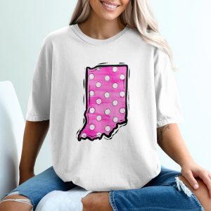 Indiana State T Shirt, Pink Polka Dot Tee, Indiana Gift, Indiana Souvenir, State Pride Shirt, Travel Shirt, State Outline T-Shirt