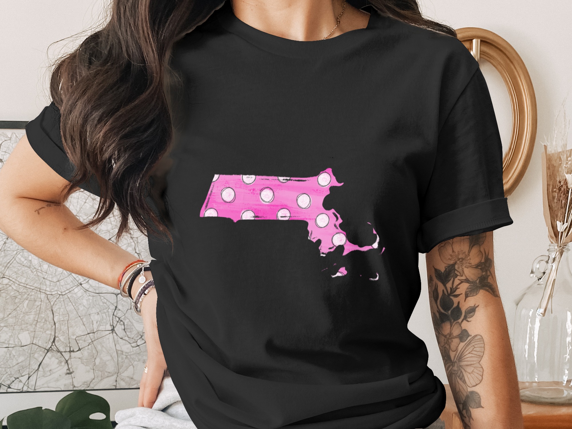 Massachusetts State Digital Download, Pink Polka Dot Sublimation Design, DTF, PNG, Massachusetts Pride, DIY Shirt Design, Massachusetts Gift - Image 3