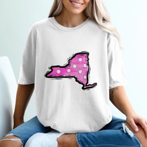 Pink Polka Dot New York State T Shirt, NY Pride Tee, Home State Love Shirt, USA Travel Souvenir, Gift for New Yorker, NY Lover Top