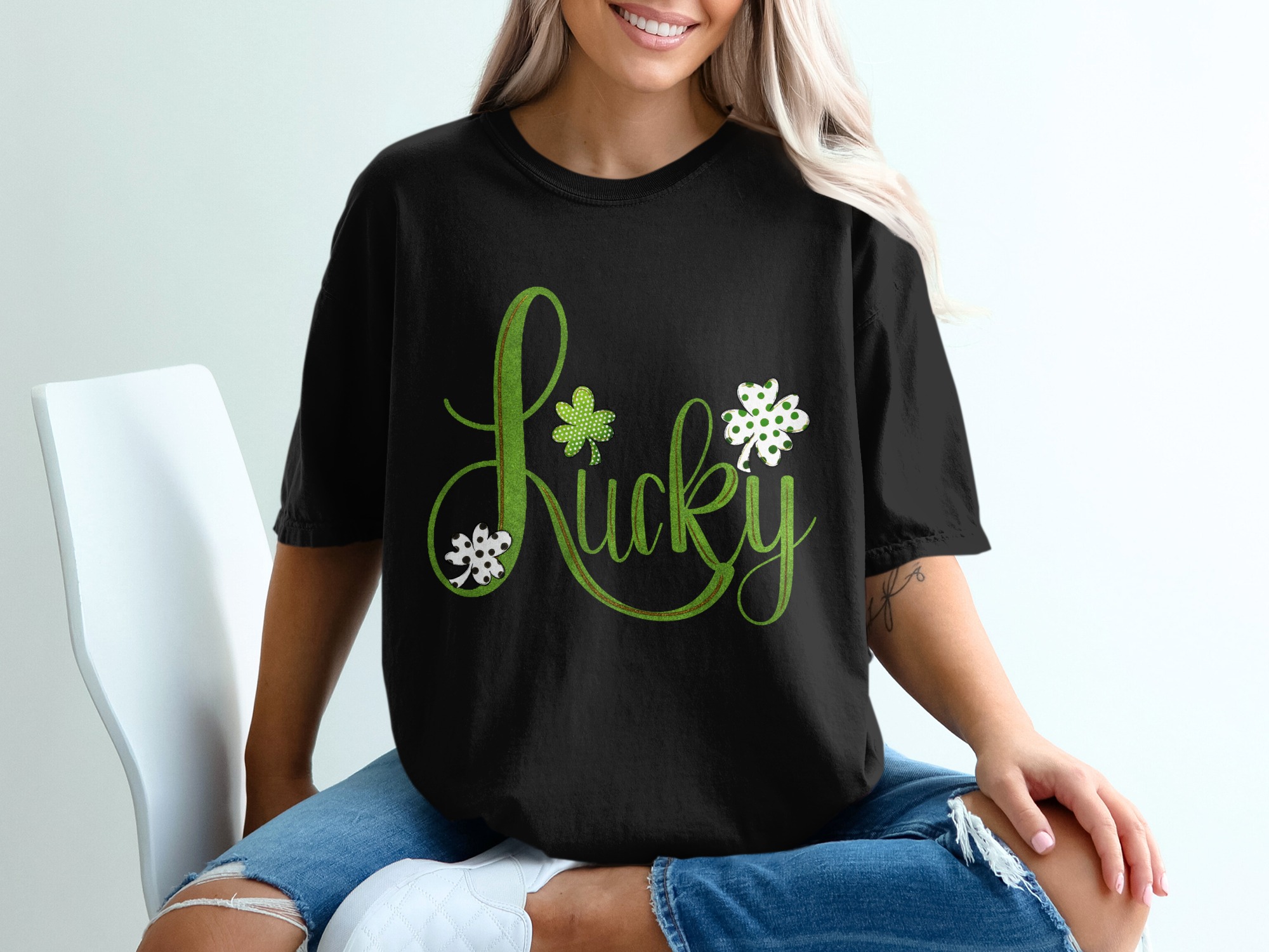 Lucky Shamrock T-Shirt, St Patricks Day Shirt, Irish Clover Tee, Good Luck Charm, Holiday Gift, Women’s T Shirt, Cute St Pattys Day - Image 2