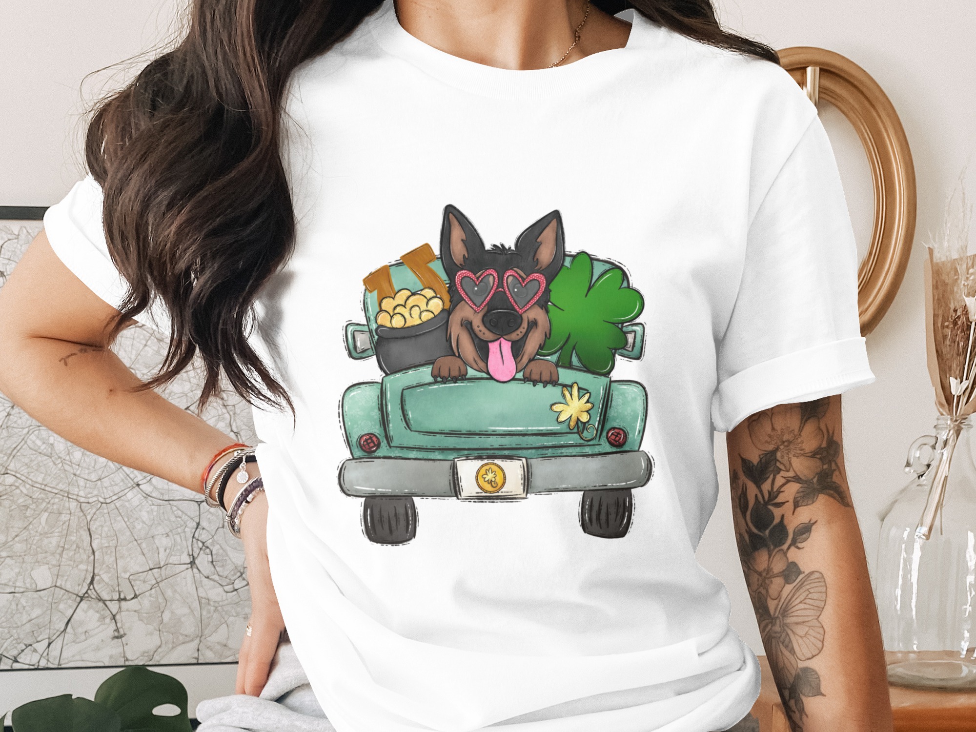 St Patricks Day Dog Digital Download, Sublimation Design, DTF PNG, Funny Truck Lover, Shamrock, Gold Coins