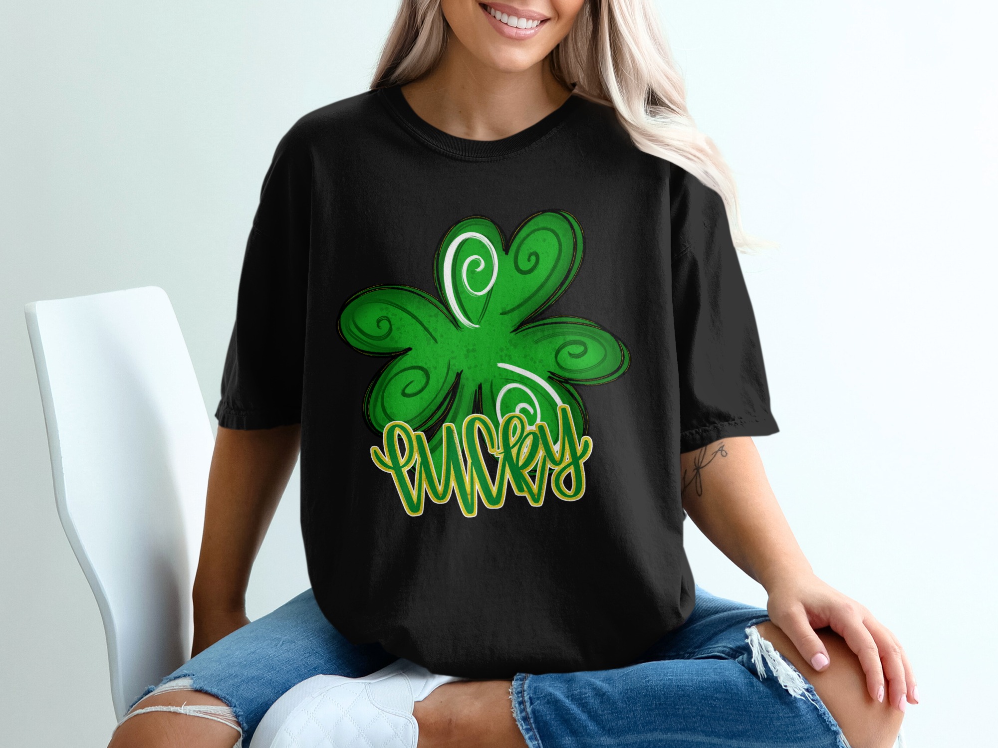Lucky Four Leaf Clover T Shirt, St Patricks Day Tee, Irish Luck T-Shirt, Clover Graphic Tee, Good Luck T-shirt, Holiday T-shirt - Image 2