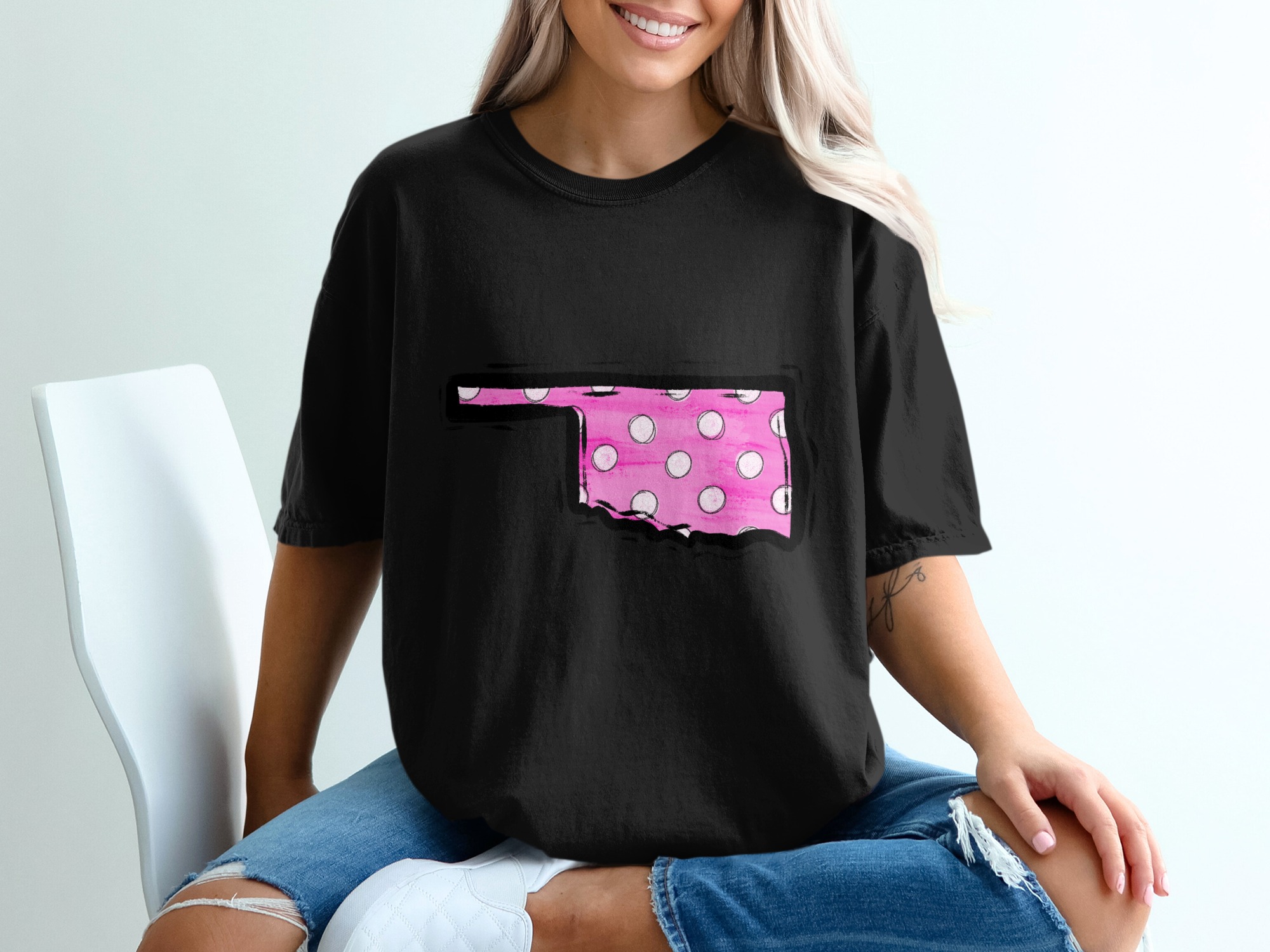 Oklahoma T-Shirt, Pink Polka Dot State Pride Tee, Trendy OK Gift, Graphic T Shirt, Unisex Oklahoma Shirt, State Love Shirt - Image 2