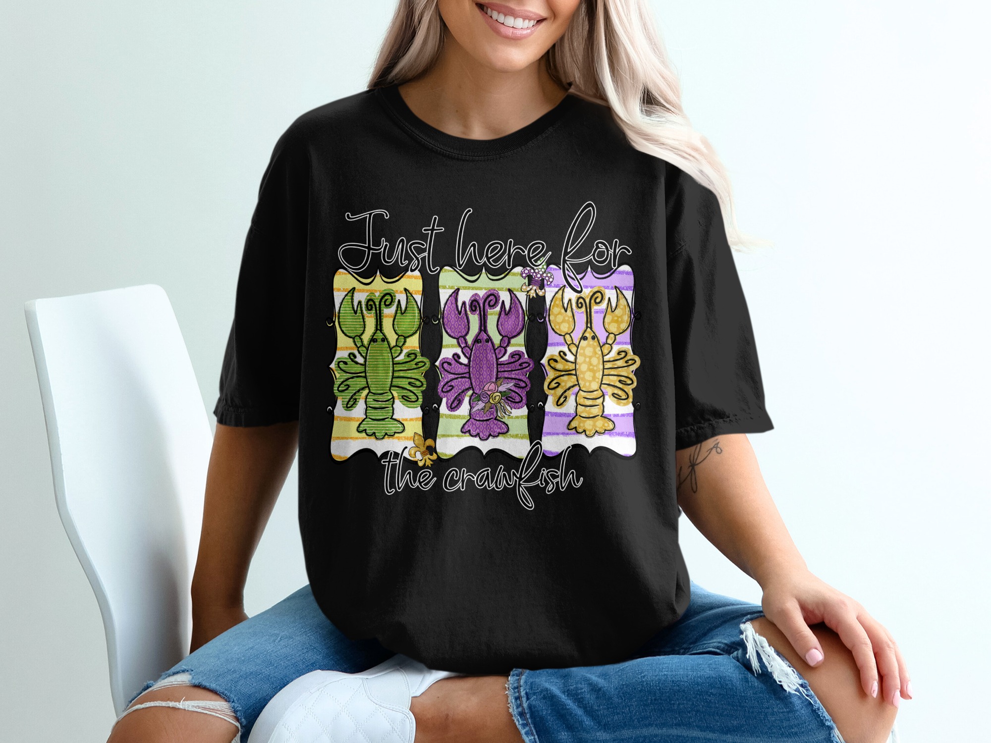 Crawfish T-Shirt, Louisiana Seafood Tee, Mardi Gras Shirt, Just Here For The Crawfish, Funny Foodie, Crawfish Boil, Festival Shirt, Cajun - Image 2
