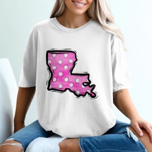 Louisiana State T-Shirt, Pink Polka Dot, Unique Gift Idea, Souvenir T-Shirt, Travel Tee, Trendy Graphic Tee, Louisiana Pride