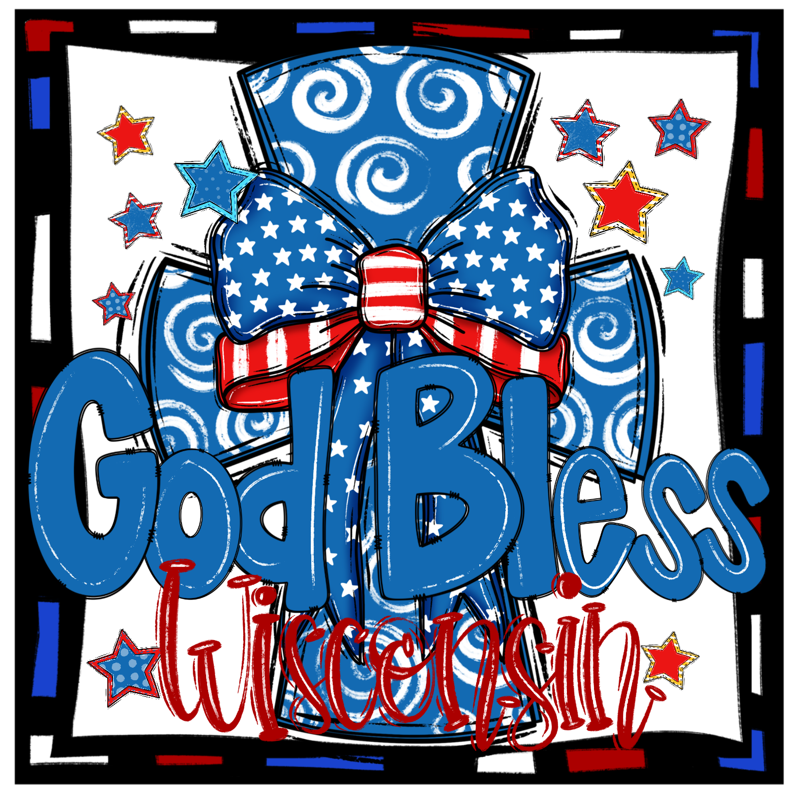 God Bless Wisconsin Design, Digital Download, Sublimation, DTF, PNG, Patriotic, USA, Stars, Stripes, Fourth of July, Wisconsin Pride - Image 2