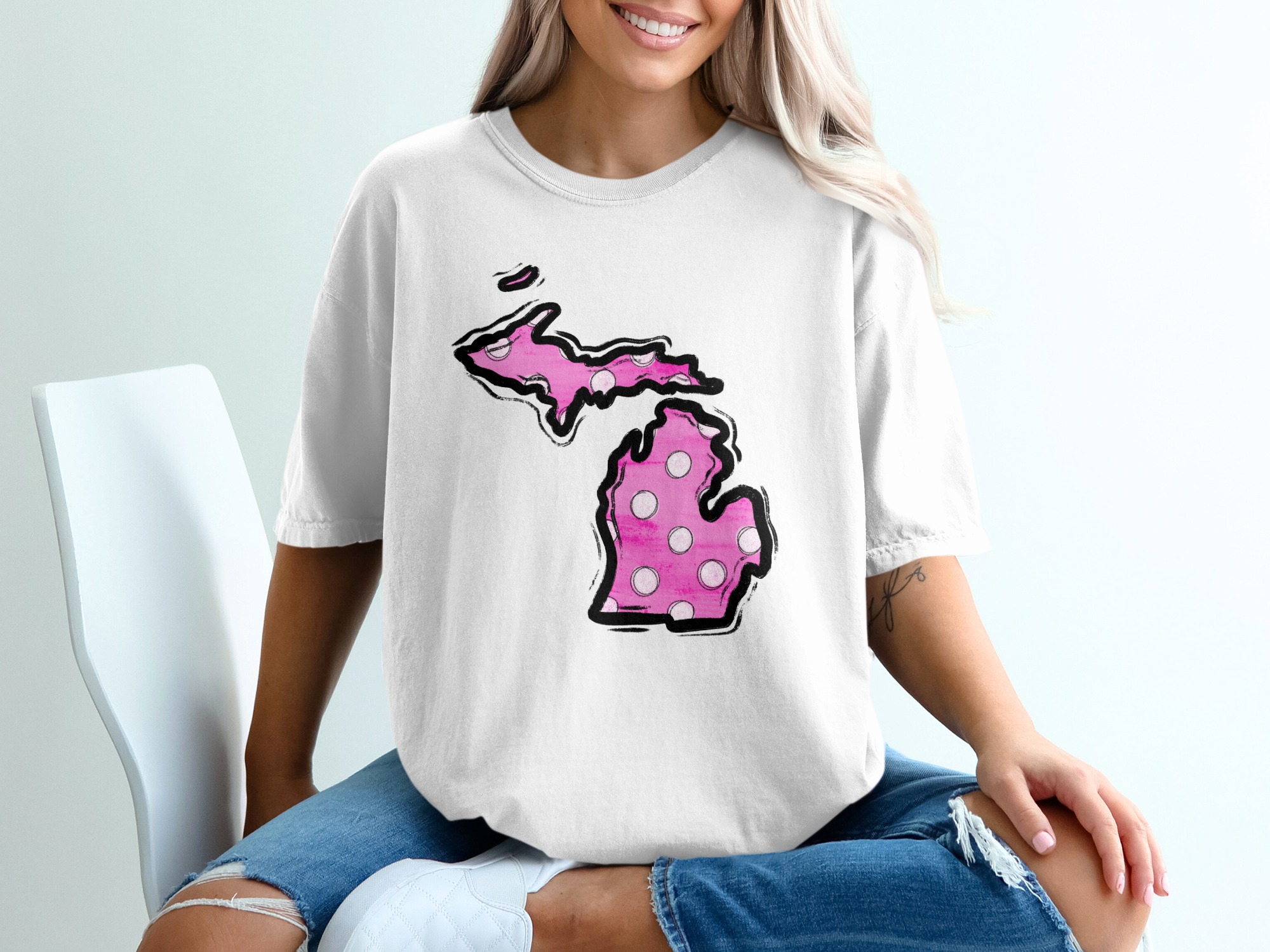 Michigan T-Shirt, Polka Dot State Map Tee, Michigan Love, State Pride, Gift Idea, Travel T-Shirt, Vacation Shirt, USA States T-Shirt