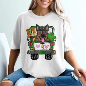 St Patricks Day Dog T-Shirt, German Shepherd Truck Tee, Shamrock Clover Irish Shirt, Lucky Pup Gift, Cute Dog Lover Apparel