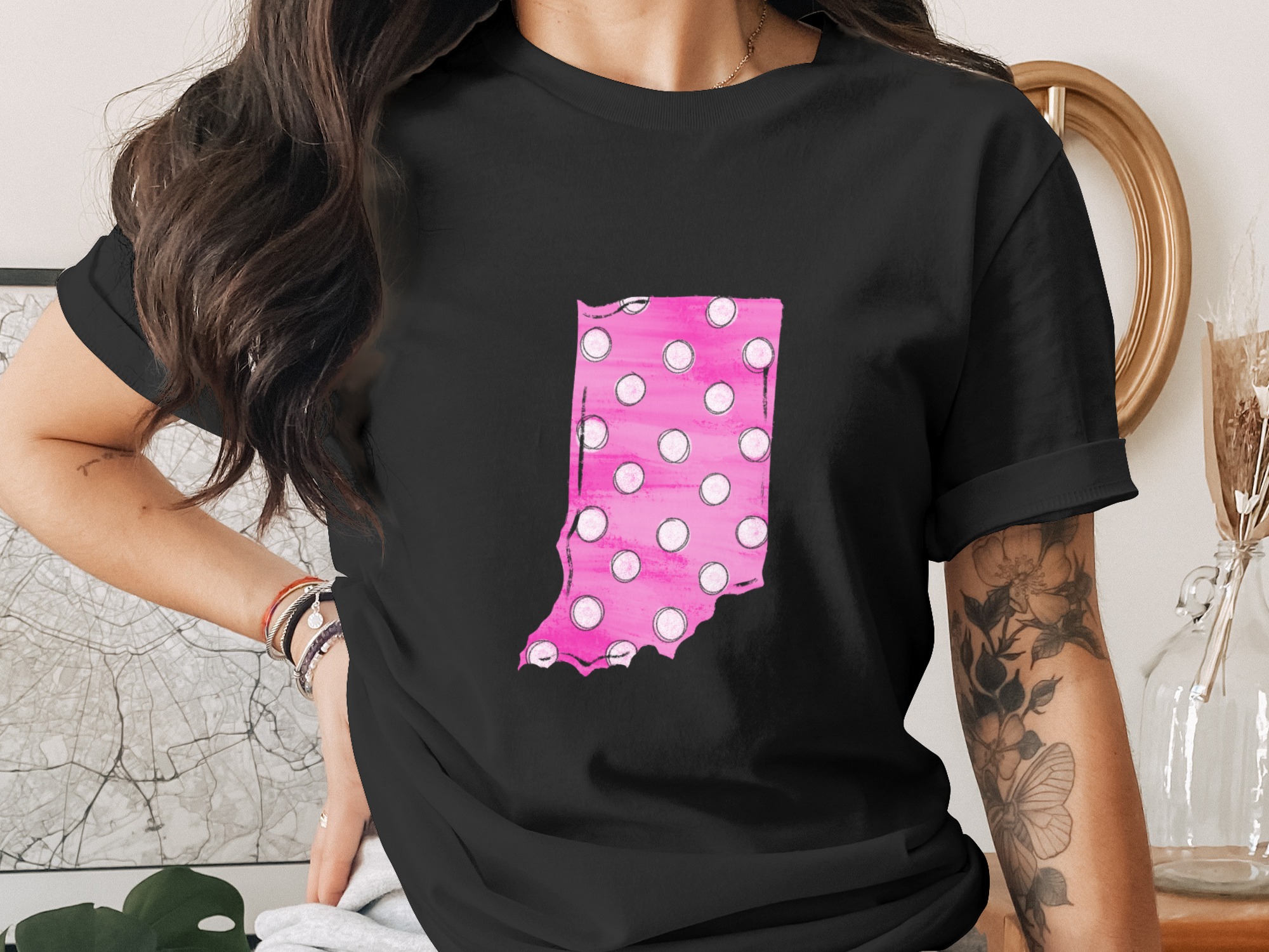 Indiana State Pink Polka Dot Digital Download, Sublimation PNG, DTF, Indiana Design, Indiana Pride, Home State, State Outline - Image 3