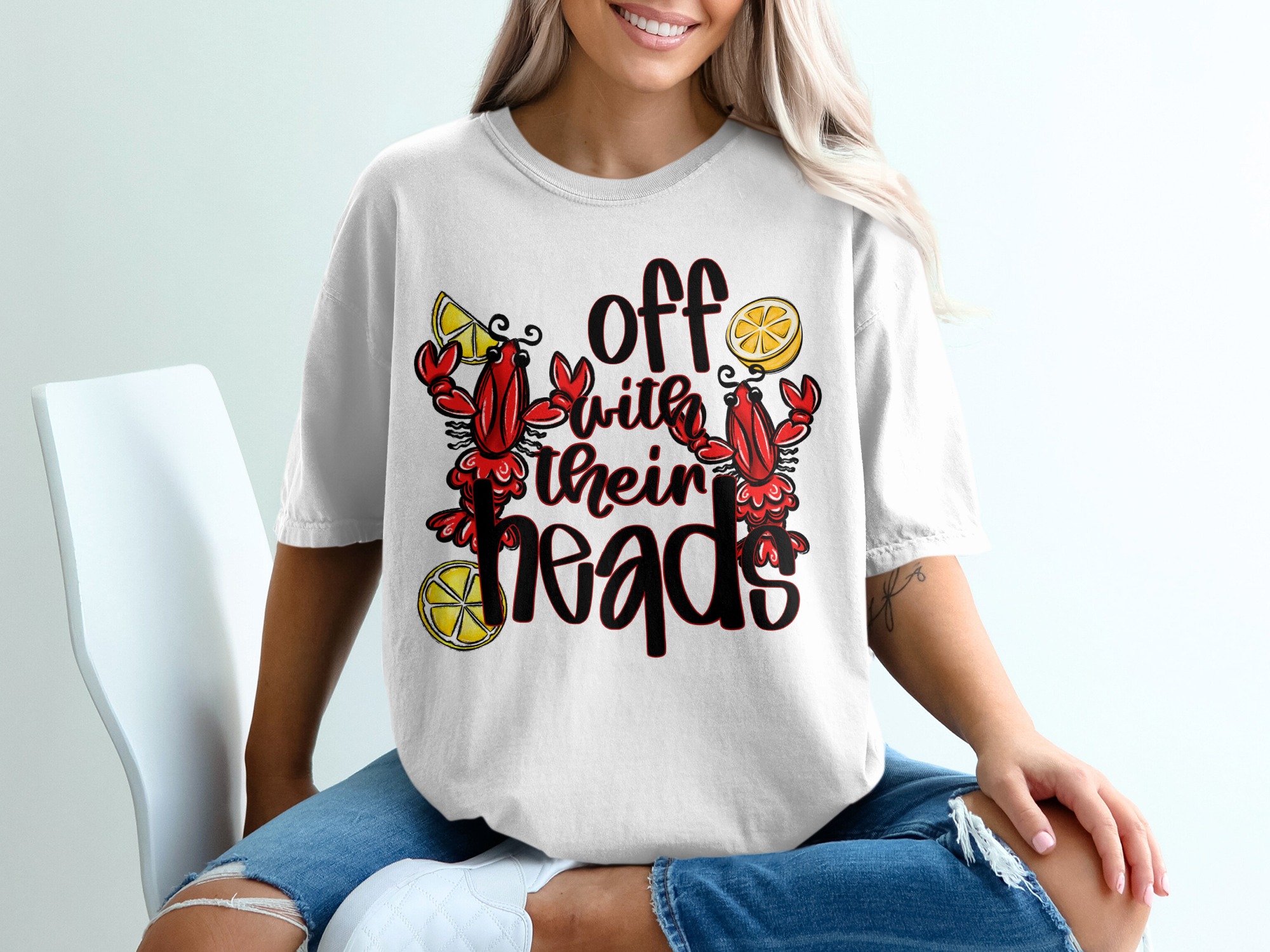 Off With Their Heads T-Shirt, Funny Lobster Tee, Seafood Lover Gift, Sarcastic Humor Shirt, Foodie Apparel, Cartoon Crustacean Tee
