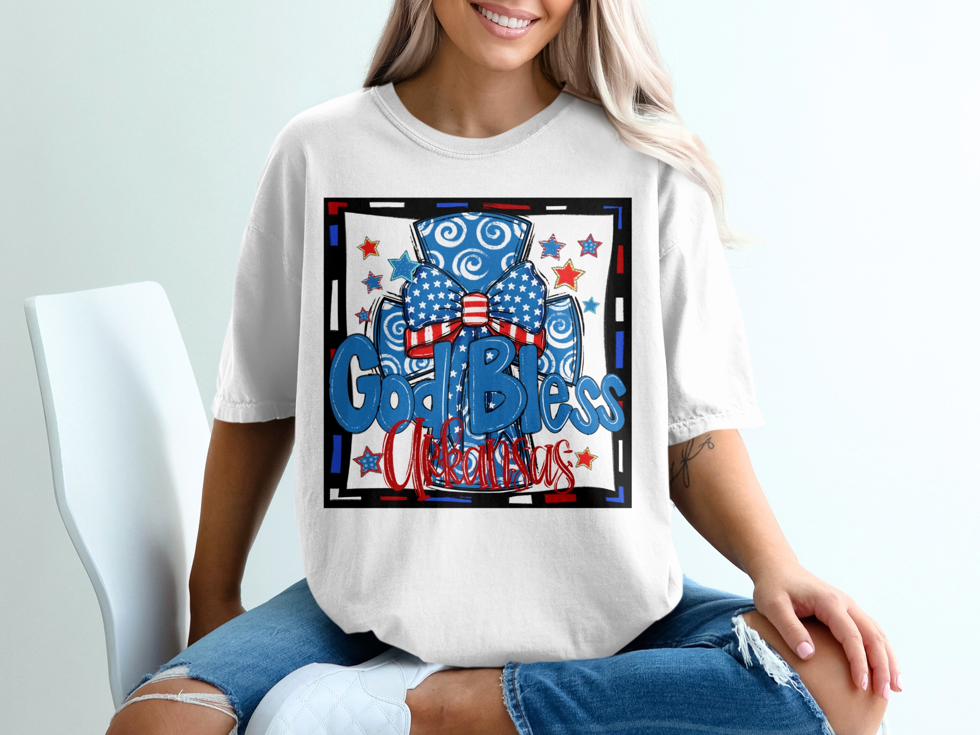God Bless Arkansas Digital Download, Sublimation Design, DTF Print, PNG File, Patriotic Graphic, USA Pride, Arkansas State, America