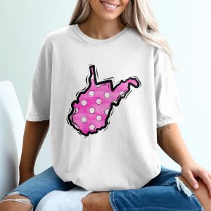 West Virginia State T-Shirt, WV Pink Polka Dot Tee, USA Map Shirt, Souvenir, Gifts for West Virginians, Travel Tee, Trendy T-Shirt