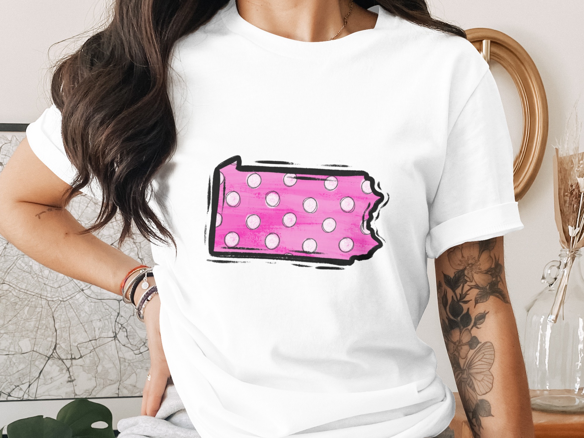 Pennsylvania Polka Dot Digital Download, Sublimation png, dtf Transfer Design, Pink pa State Outline, usa State Design