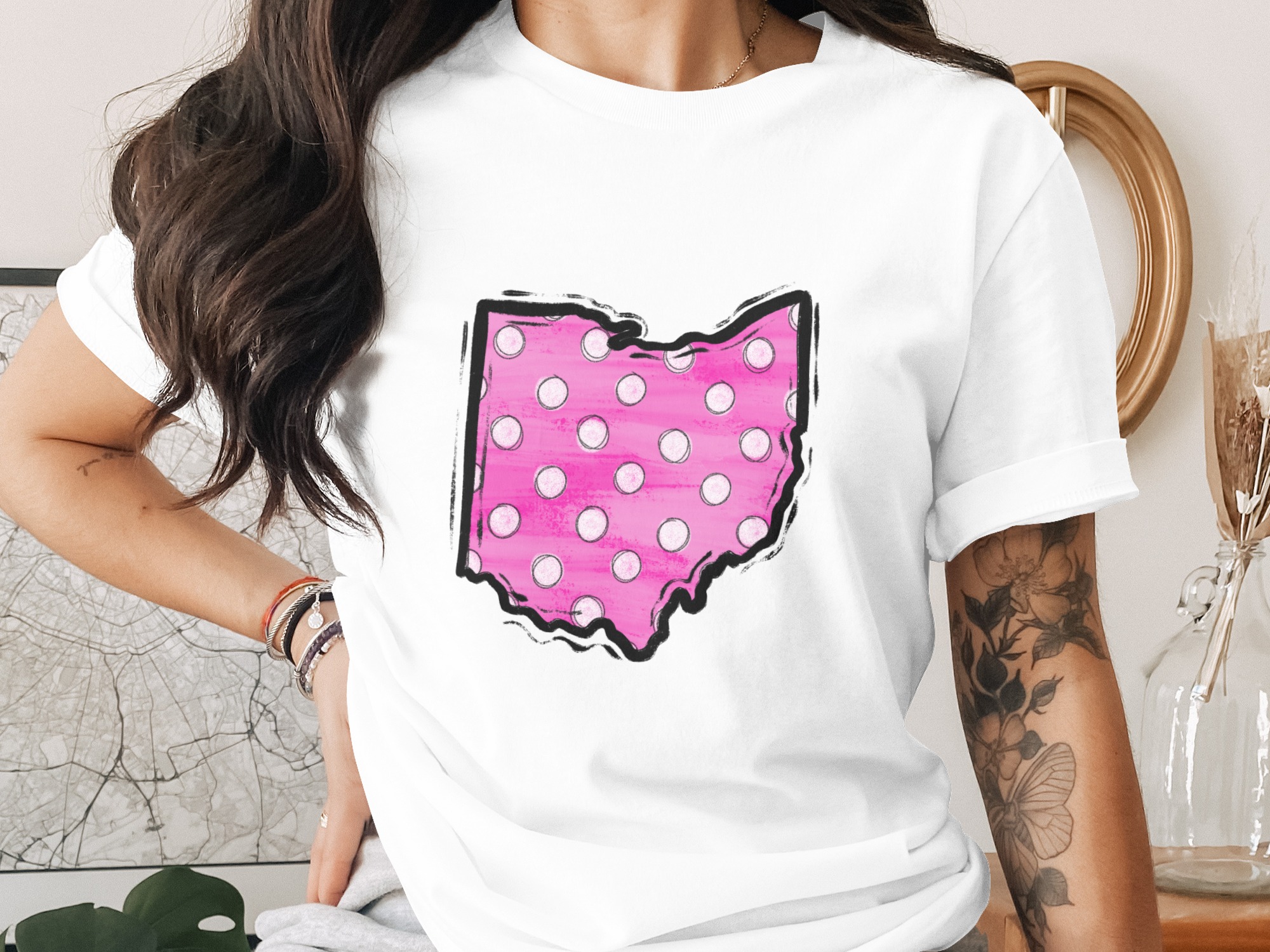 Ohio Digital Download, Sublimation Design, DTF, PNG, Pink Polka Dot State Outline, Ohio Pride, DIY Craft, Instant Download, Printable Art