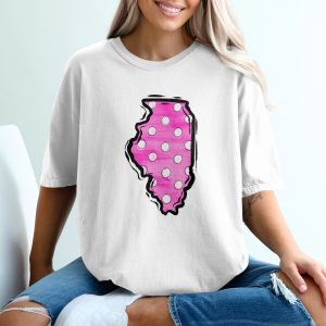 Illinois T-Shirt, Pink Polka Dot State Pride Tee, Midwest Lover Gift, Home State Shirt, USA Geography Shirt, Unique Illinois Shirt