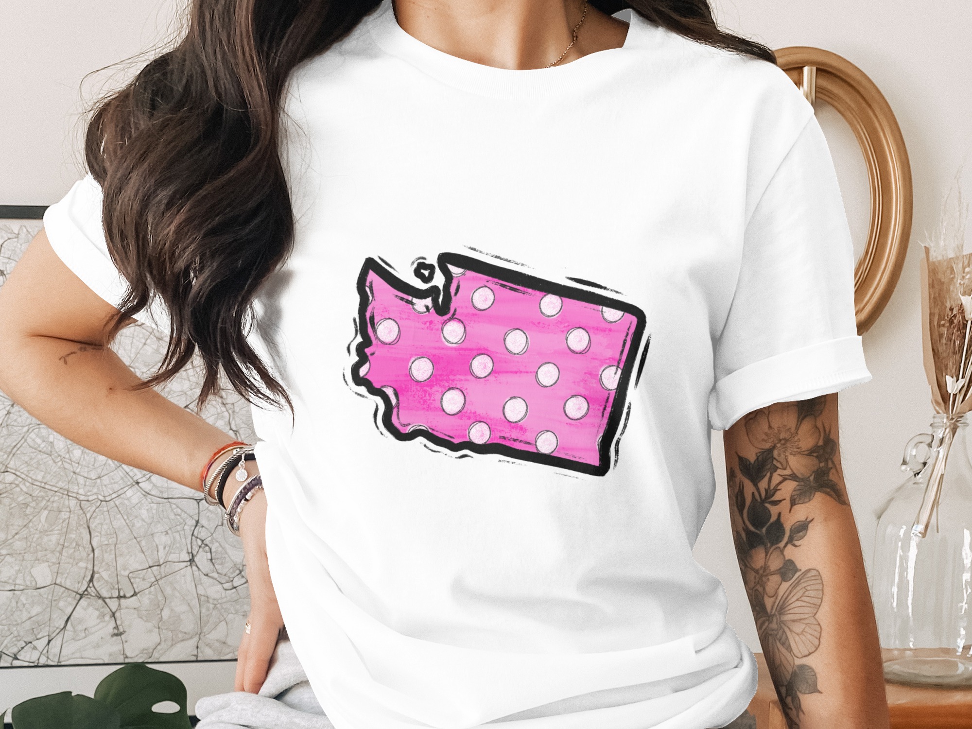 Washington State Map Digital Download, Sublimation PNG DTF, Pink Polka Dot Design, DIY Craft Project, Printable Art, Instant Download