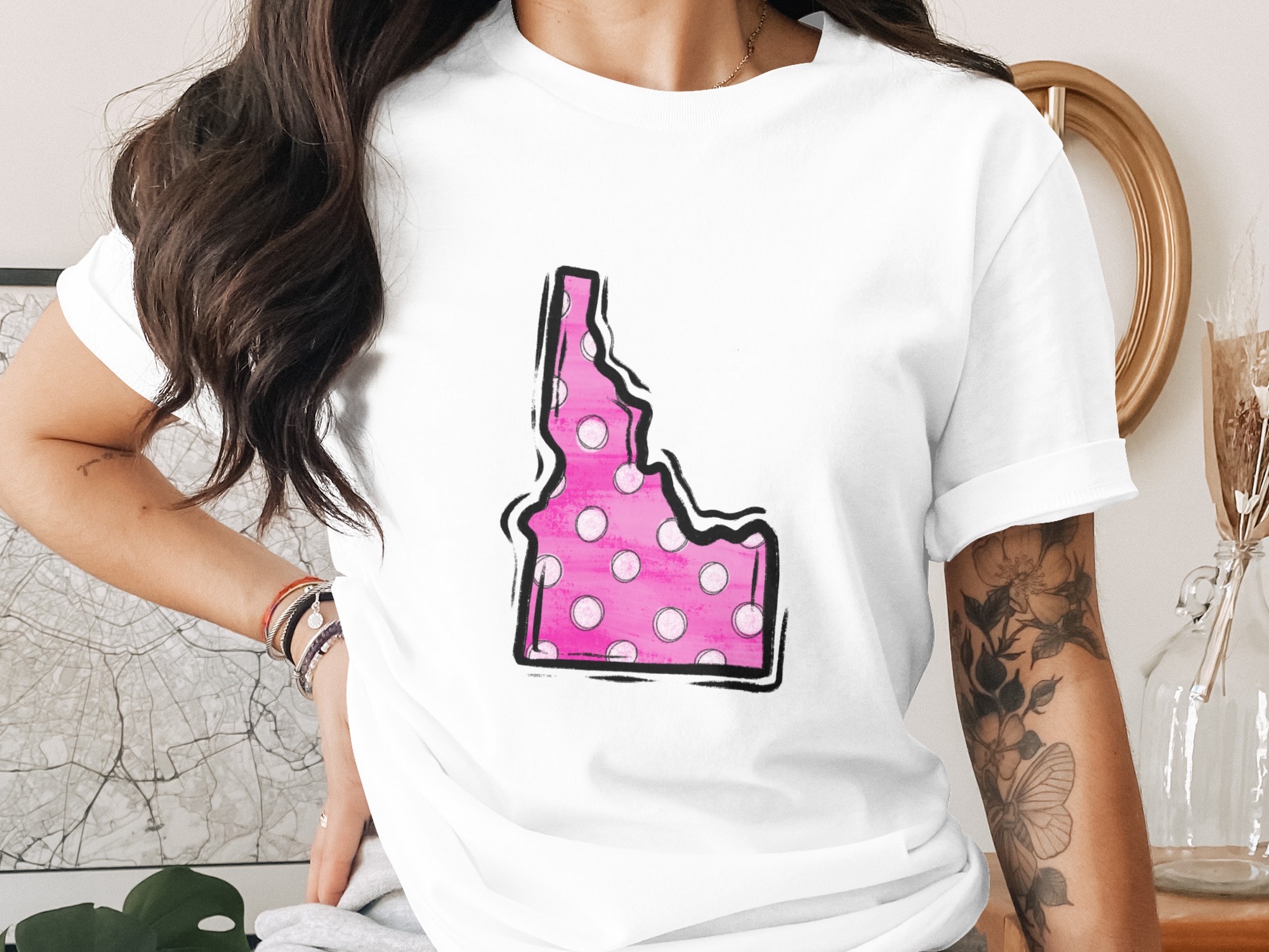Idaho State Digital Download, Sublimation Design, DTF Ready PNG, Pink Polka Dot Outline, Trendy DIY Project, Cricut Silhouette Print - Image 2