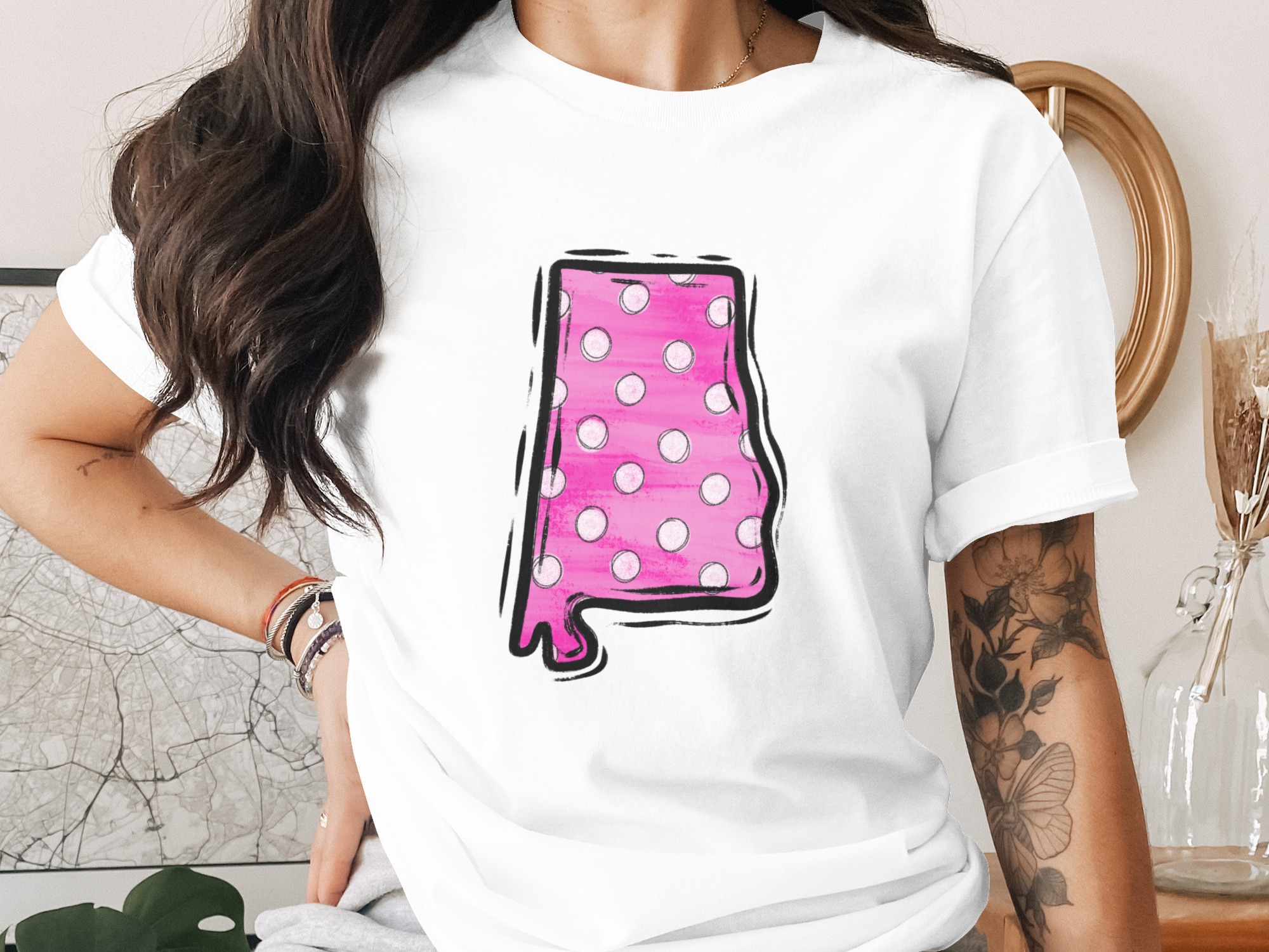Alabama State Digital Download, Pink Polka Dot Sublimation PNG, Trendy DTF File, Southern State Design, Alabama Pride Gift, Craft Project