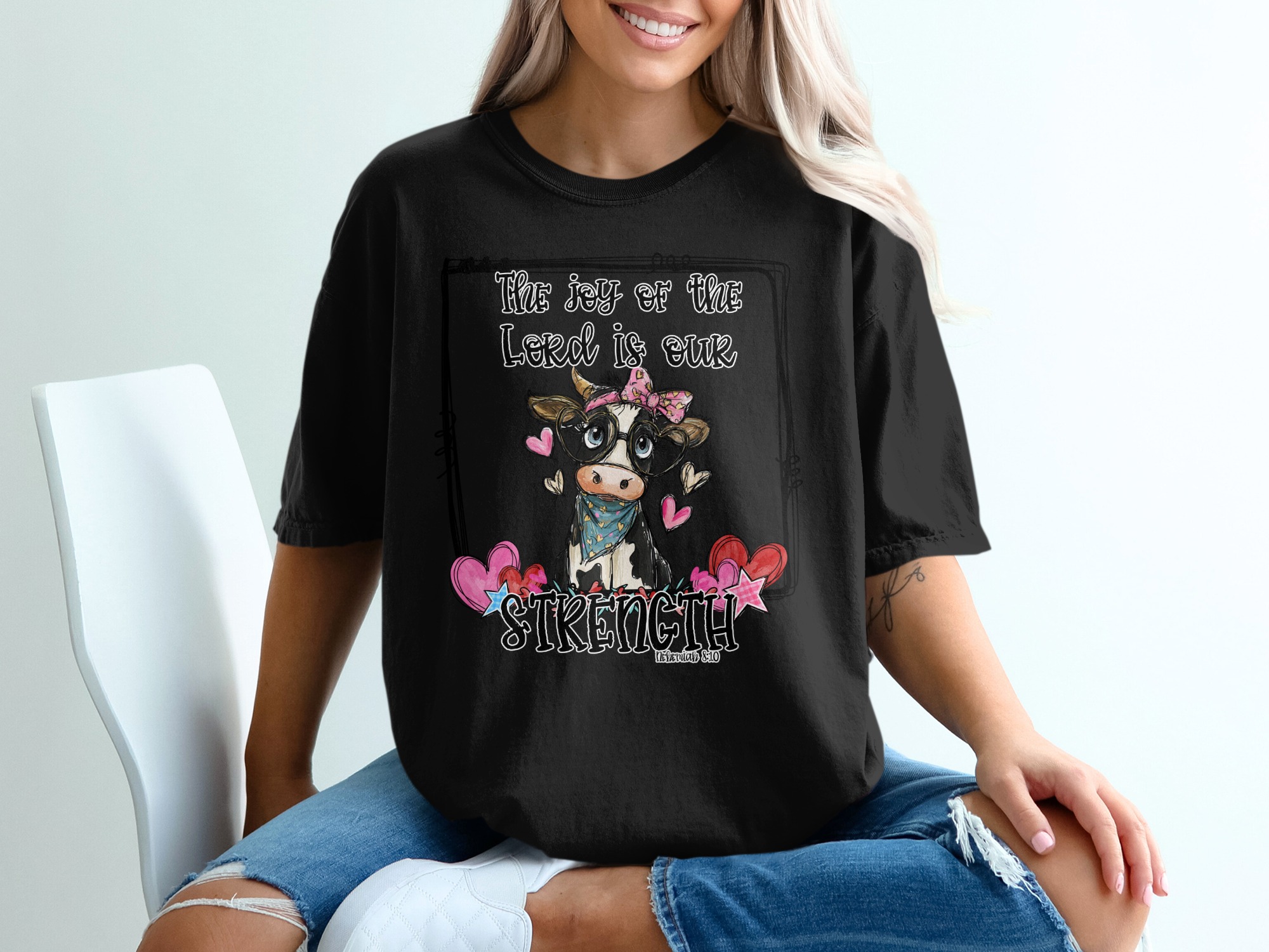 Joy Of The Lord Cow T-Shirt, Cute Cow Shirt, Christian Shirt, Religious Tee, Gift For Her, Trendy Shirt, Comfort Shirt, Graphic Tee - Image 2