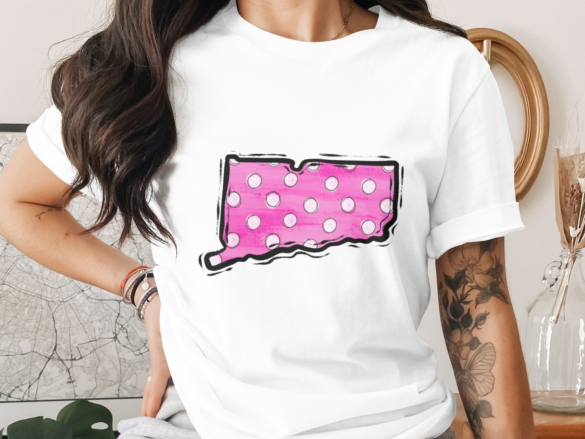 Connecticut Pink Polka Dot Digital Download, Sublimation, DTF, PNG, State Pride, Connecticut Design, CT Gift, State Shape, Polka Dots