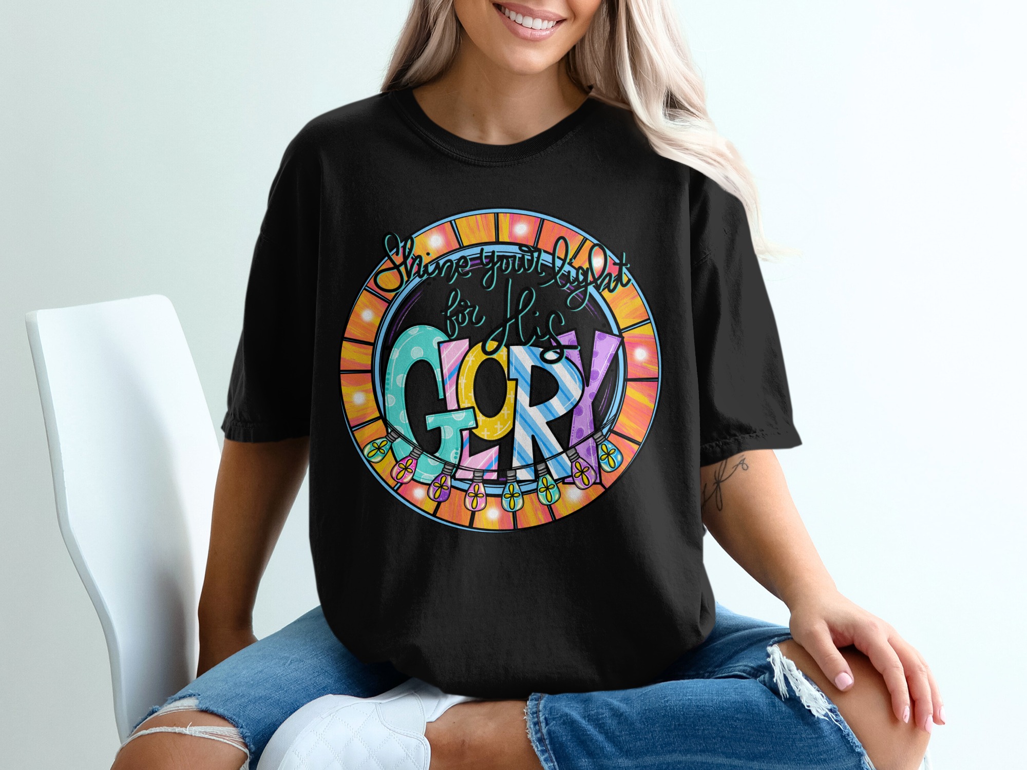 Shine Your Light For His Glory T-Shirt, Christian T Shirt, Religious Tee, Inspirational Shirt, Faith Based Shirt, God T-Shirt - Image 2