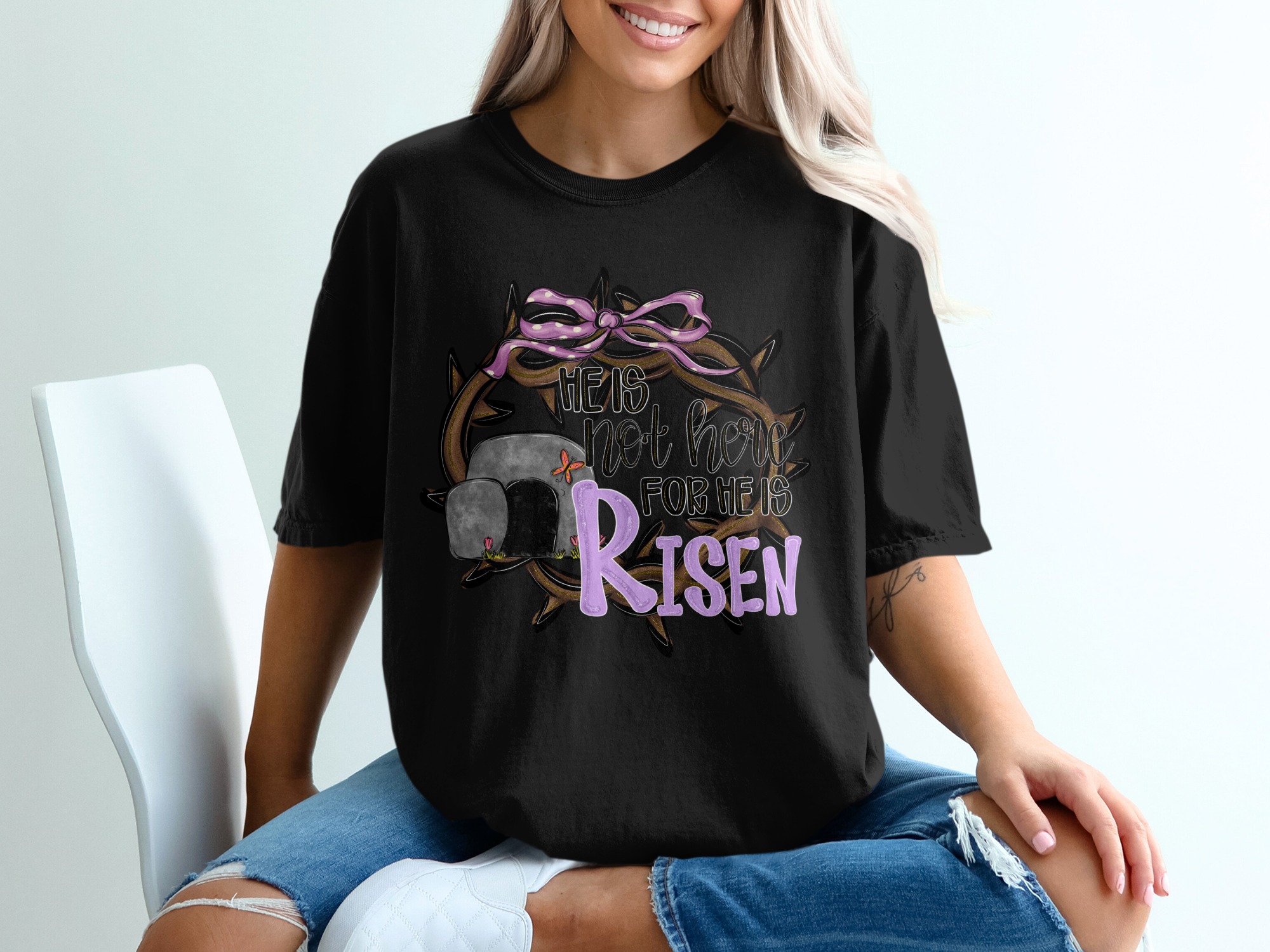 He Is Risen T-Shirt, Easter Graphic Tee, Religious Shirt, Christian Apparel, Tomb T-Shirt, Holiday T-Shirt, Easter Gift, He Is Not Here - Image 2