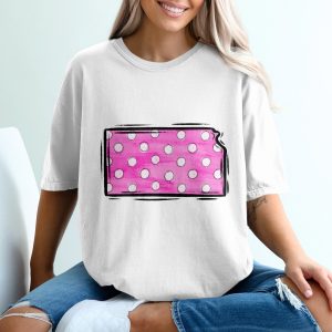 Pink Polka Dot State T-Shirt, Trendy Graphic Tee, Unique Kansas Shirt, Stylish State Pride T-Shirt, Gift Idea
