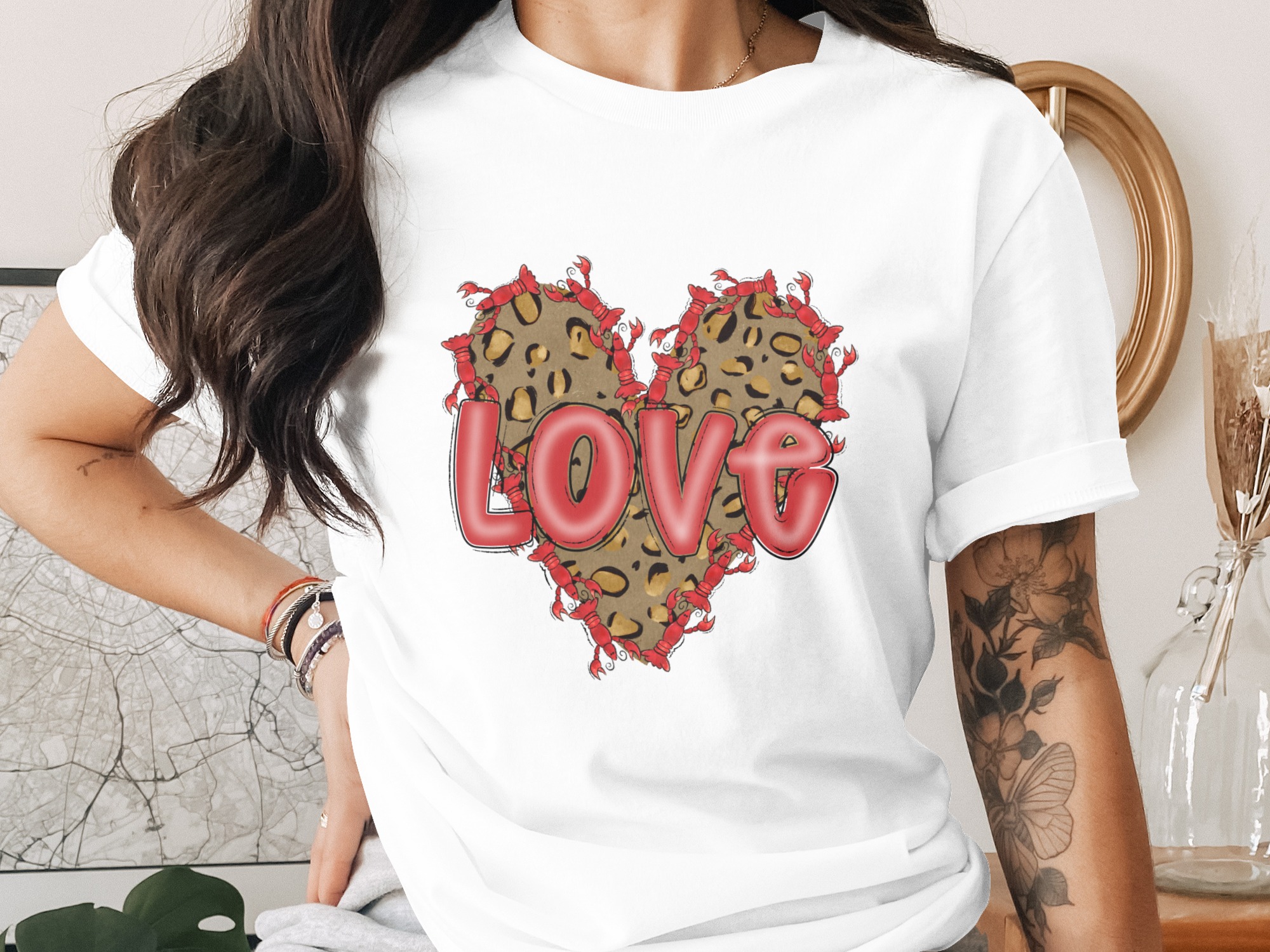 Love Crawfish Leopard Digital Download, Sublimation Design PNG, DTF Transfer, Valentine Image, Heart Crawfish, Leopard Animal Print