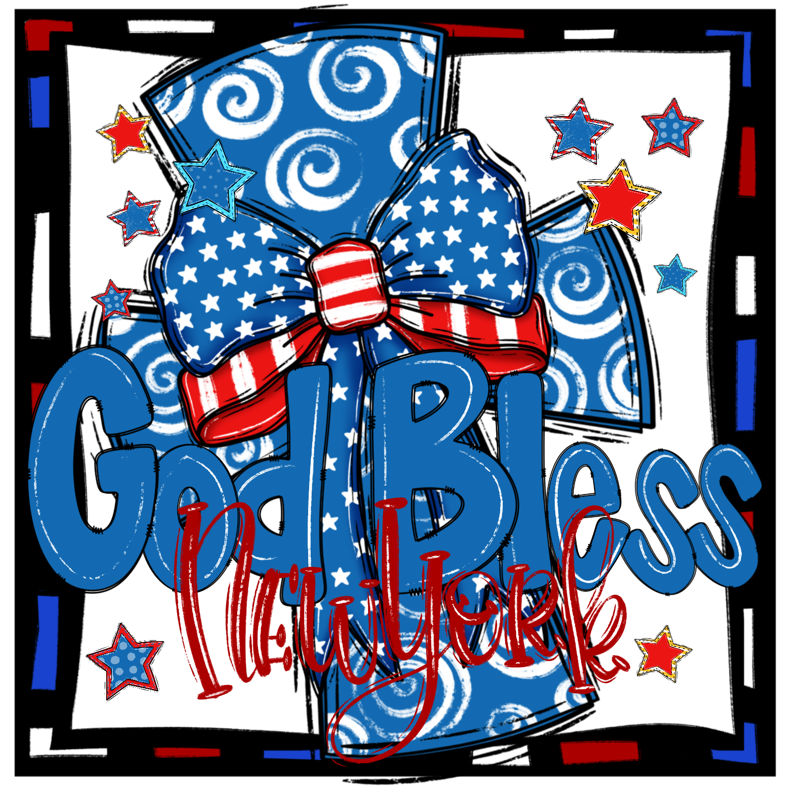 God Bless New York Digital Download, Patriotic Sublimation, America PNG, DTF Transfer Design, Fourth of July, USA Pride Digital File - Image 2