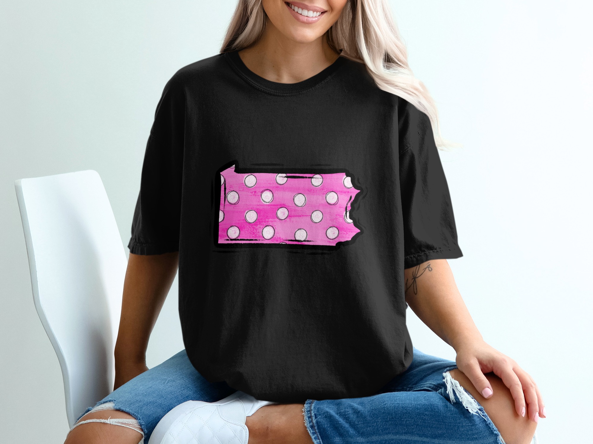 Pennsylvania T-Shirt, Pink Polka Dot PA State Tee, Unique Gift, Trendy Top, State Pride, Graphic T Shirt, Casual Wear, Fashion Tee - Image 2
