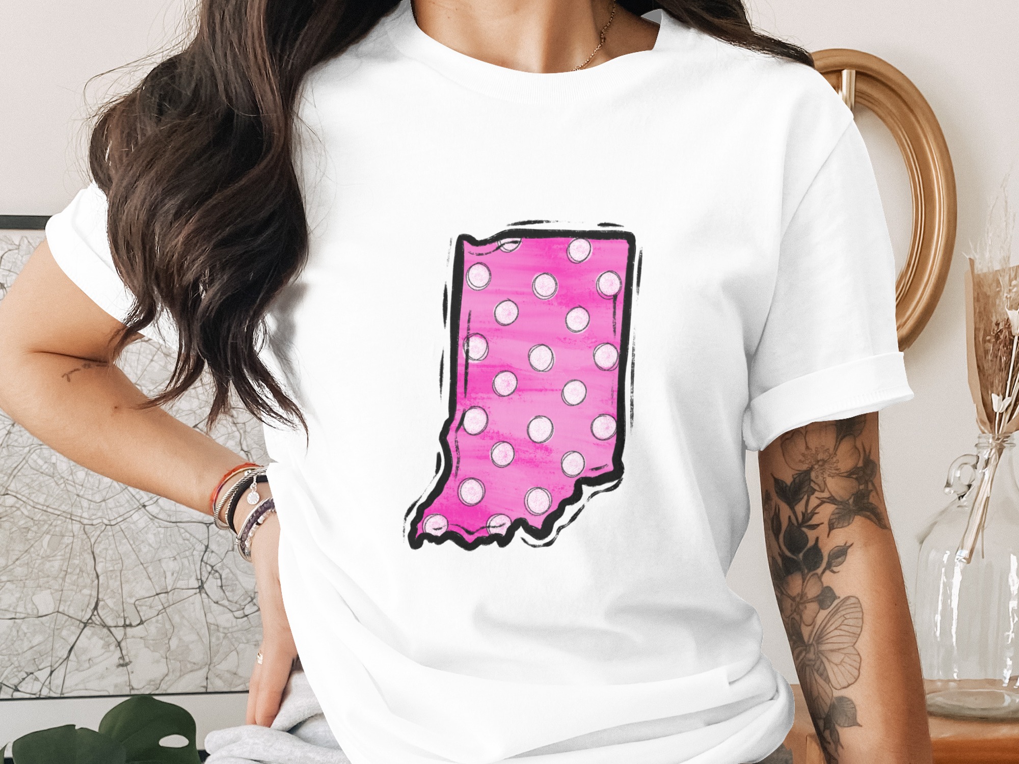 Indiana State Pink Polka Dot Digital Download, Sublimation PNG, DTF, Indiana Design, Indiana Pride, Home State, State Outline - Image 2