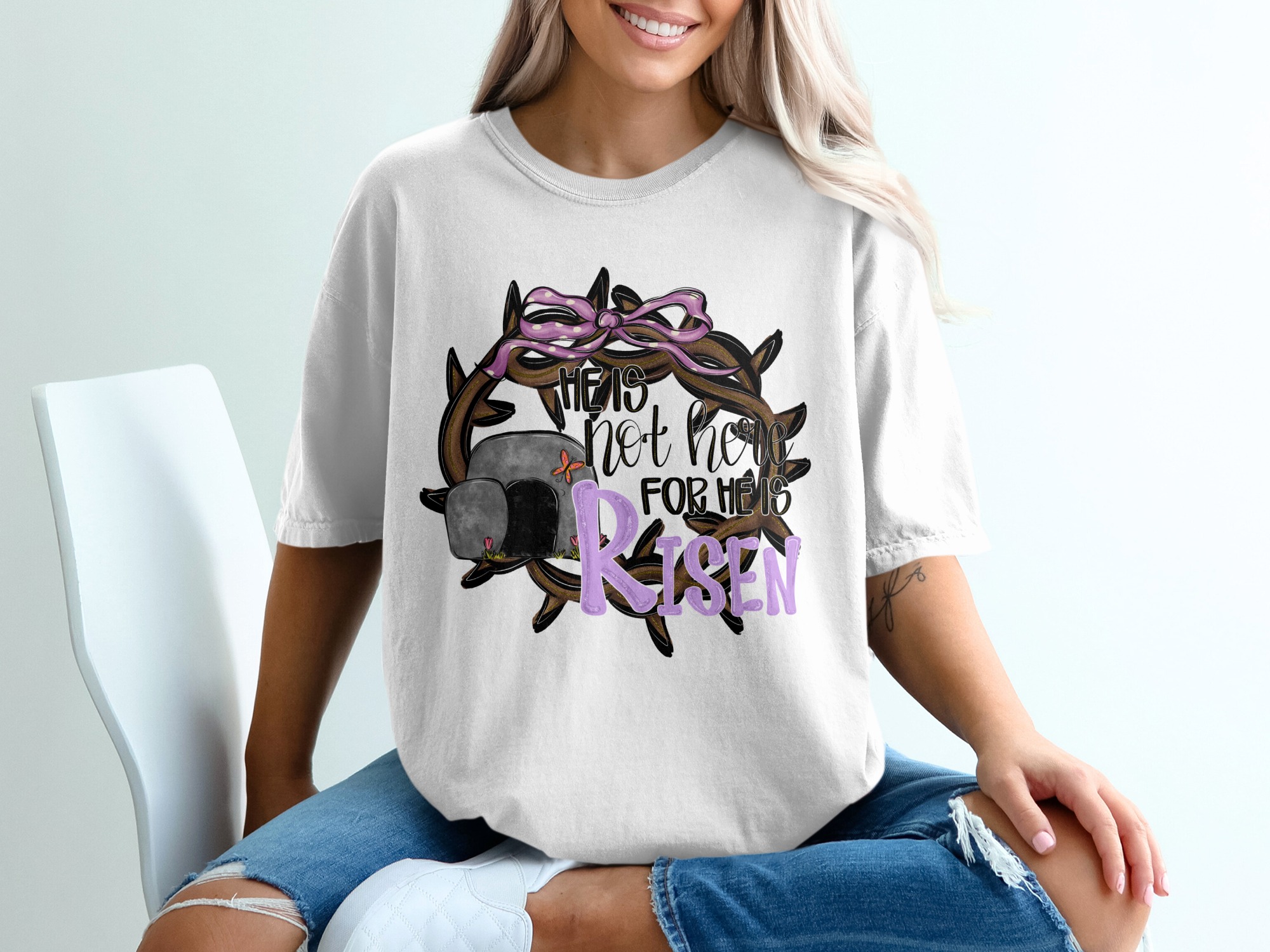 He Is Risen T-Shirt, Easter Sunday Tee, Religious Shirt, Tomb, Crown of Thorns T-Shirt, Christian Apparel, Faith Based Gift, Gift for Easter