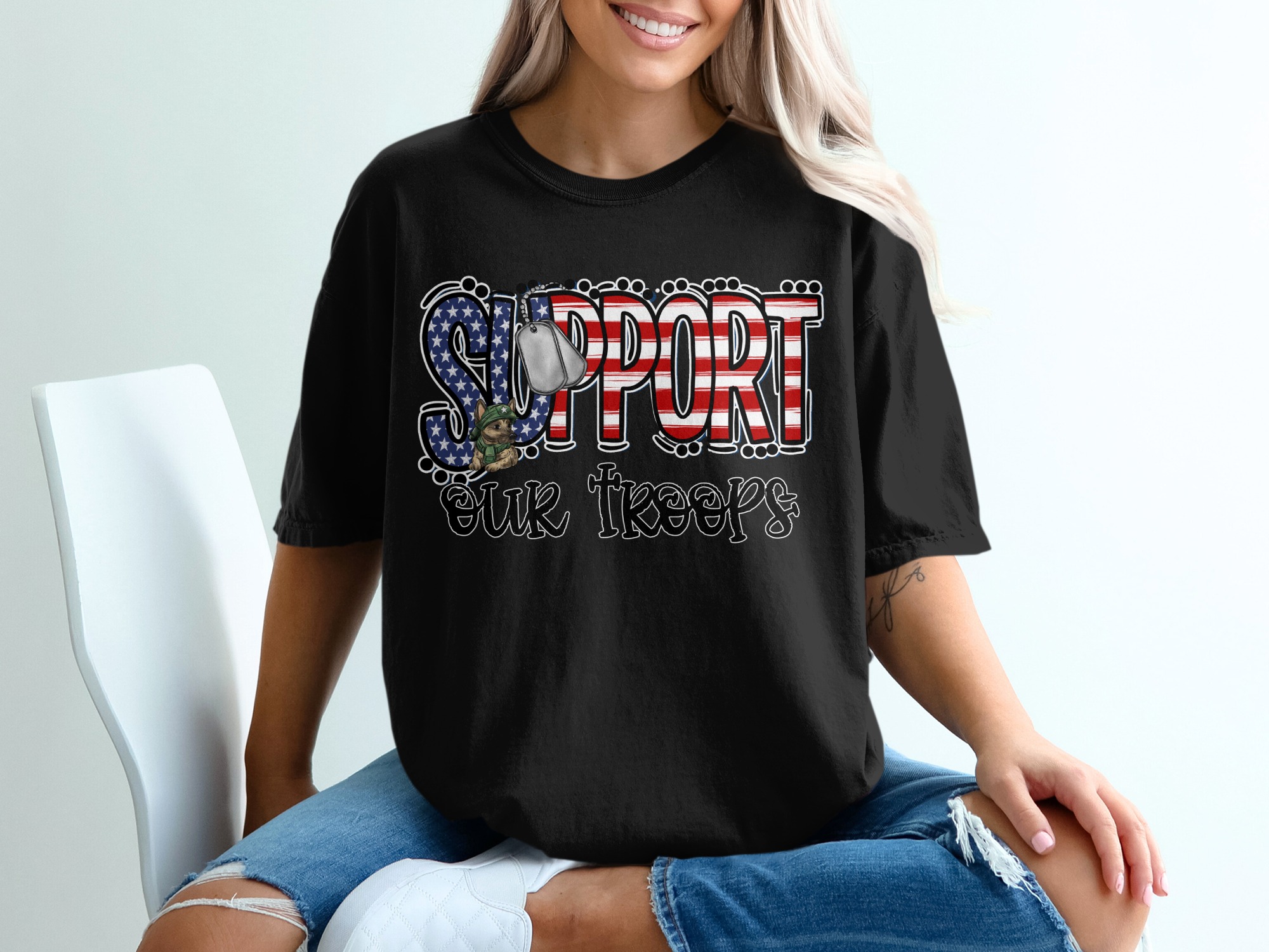 Support Our Troops T-Shirt, Patriotic Shirt, Military T Shirt, American Flag Tee, USA Shirt, Dog T-Shirt, Gift For Veterans - Image 2
