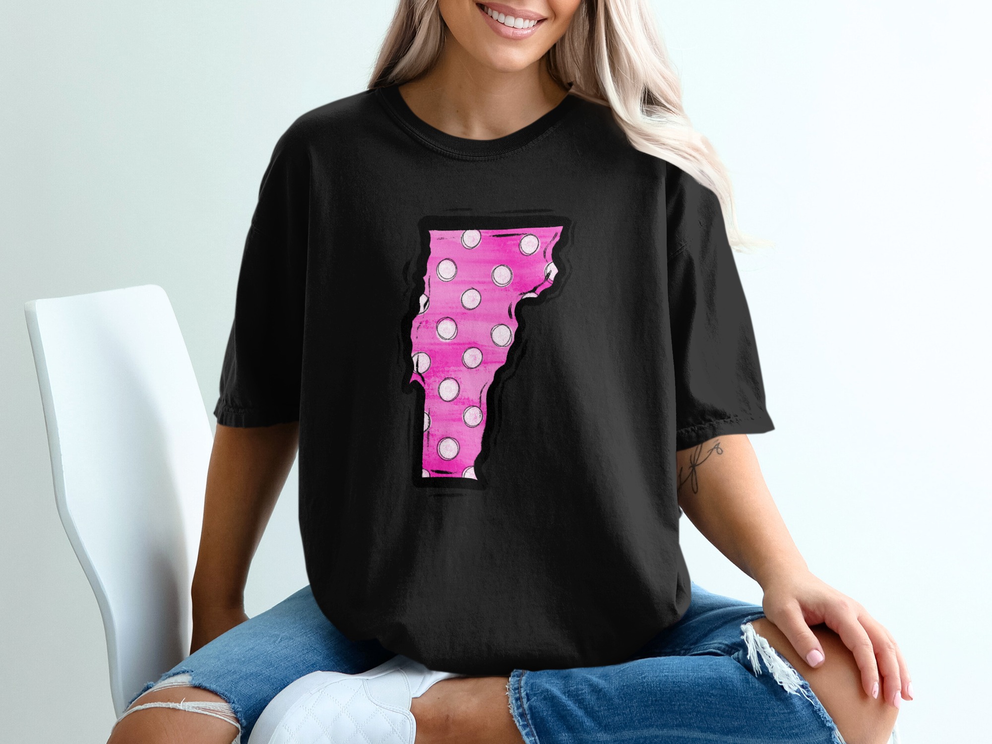 Vermont T-Shirt, Pink Polka Dot VT, State Pride Tee, Home State Gift, Vermont Souvenir, Cute Vermont Apparel, Trendy Graphic Tee - Image 2