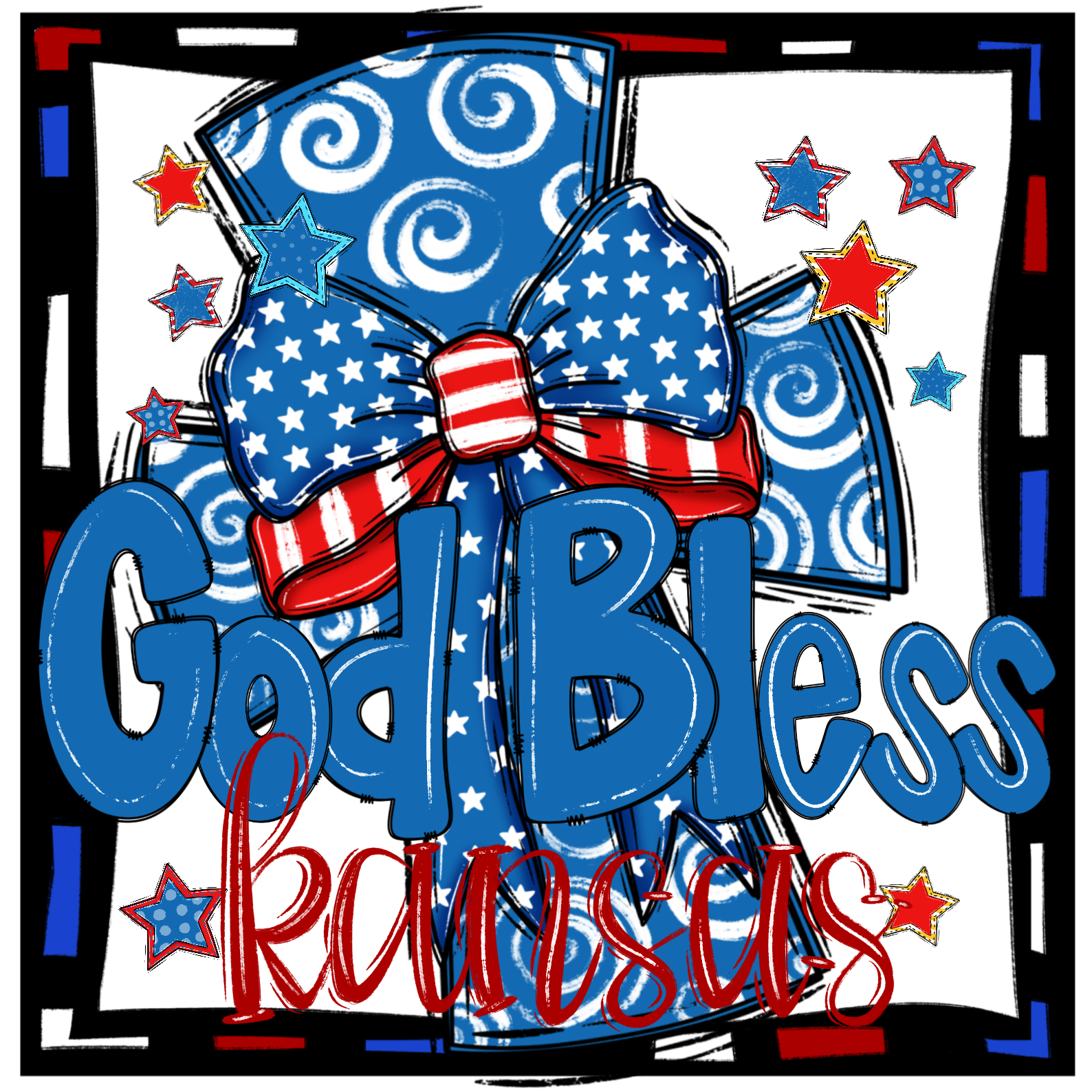 God Bless Kansas Digital Download, Sublimation PNG, DTF, Patriotic Design, USA, Bow Design, Stars and Stripes, Kansas Pride