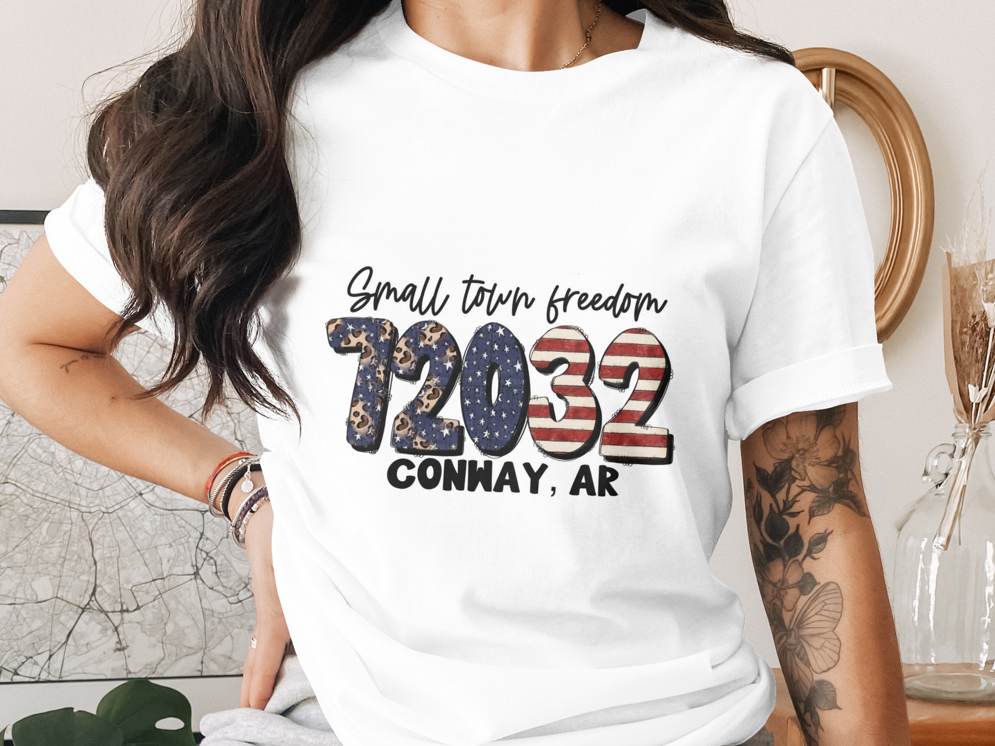 Small Town Freedom, 72032 Conway AR Digital Download, Sublimation PNG DTF, American Flag, Leopard, Patriotic, Instant Download