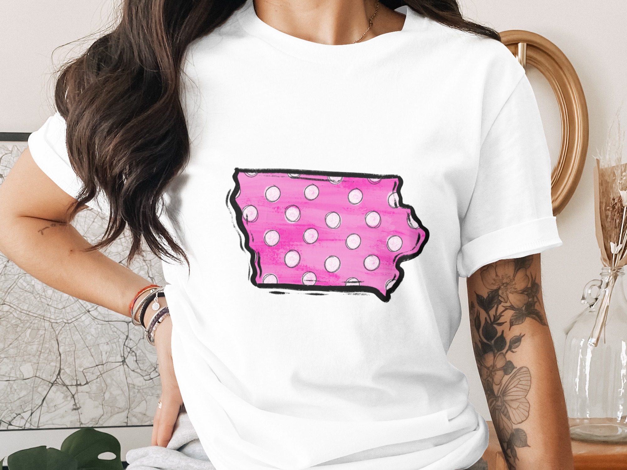 Iowa State Digital Download, Pink Polka Dot PNG, Sublimation Design, DTF Transfer, Iowa Pride, Cute State Art, DIY Crafts, Iowa Home