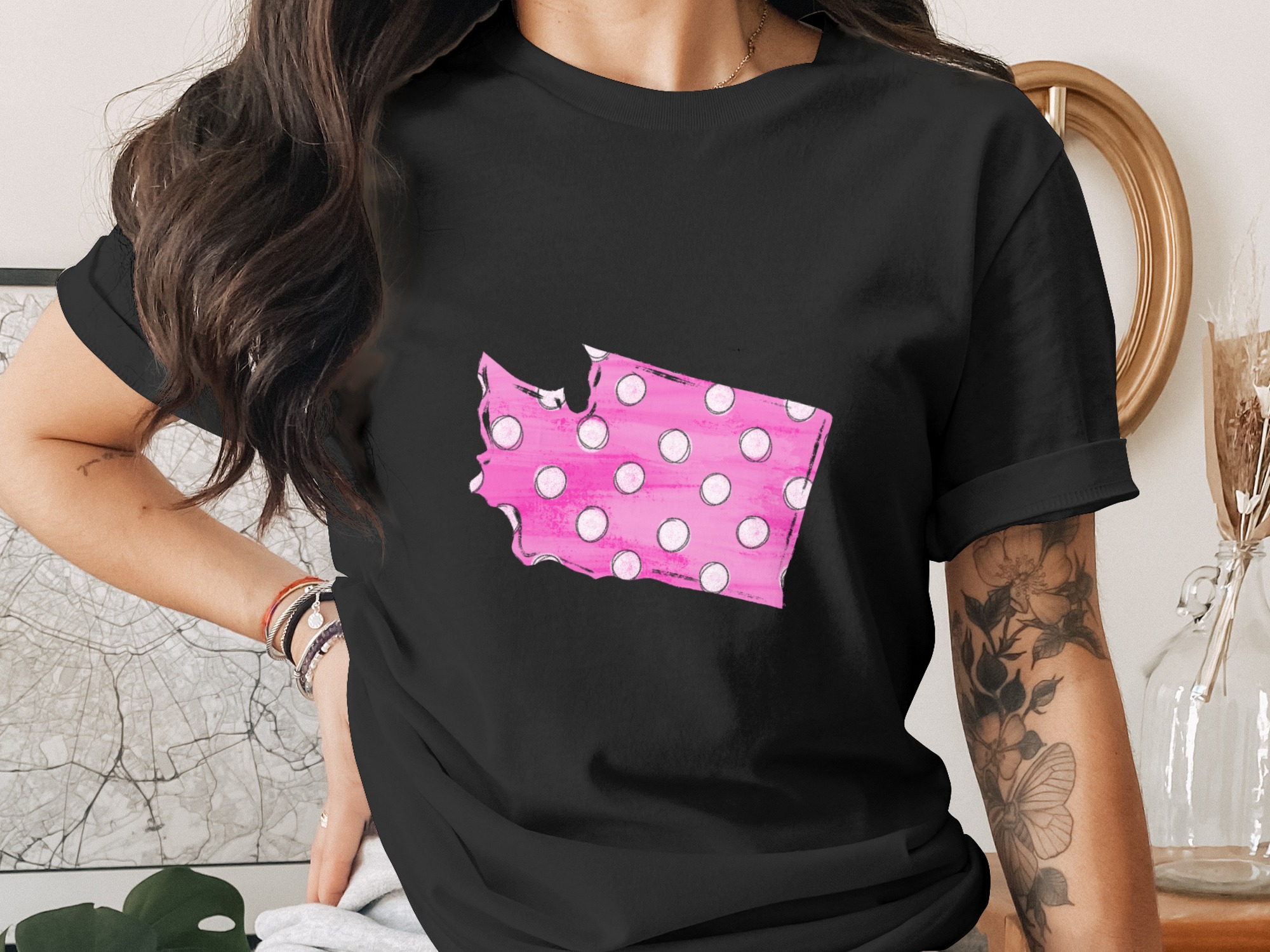 Washington State Map Digital Download, Sublimation PNG DTF, Pink Polka Dot Design, DIY Craft Project, Printable Art, Instant Download - Image 3