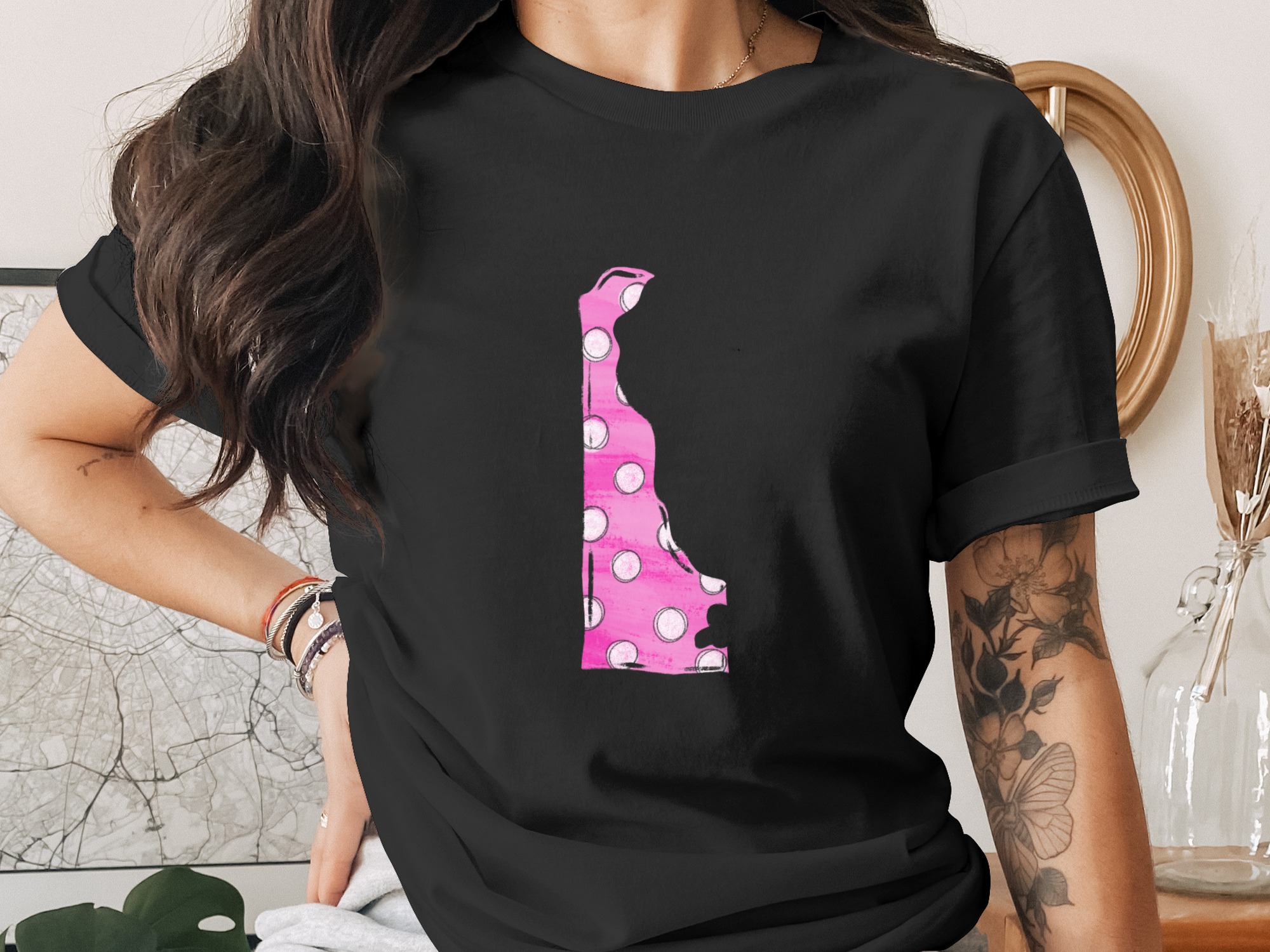 Delaware Pink Polka Dot Digital Download, Sublimation DTF PNG, USA State Silhouette, Craft Design, Delaware Pride, Delaware Art - Image 3