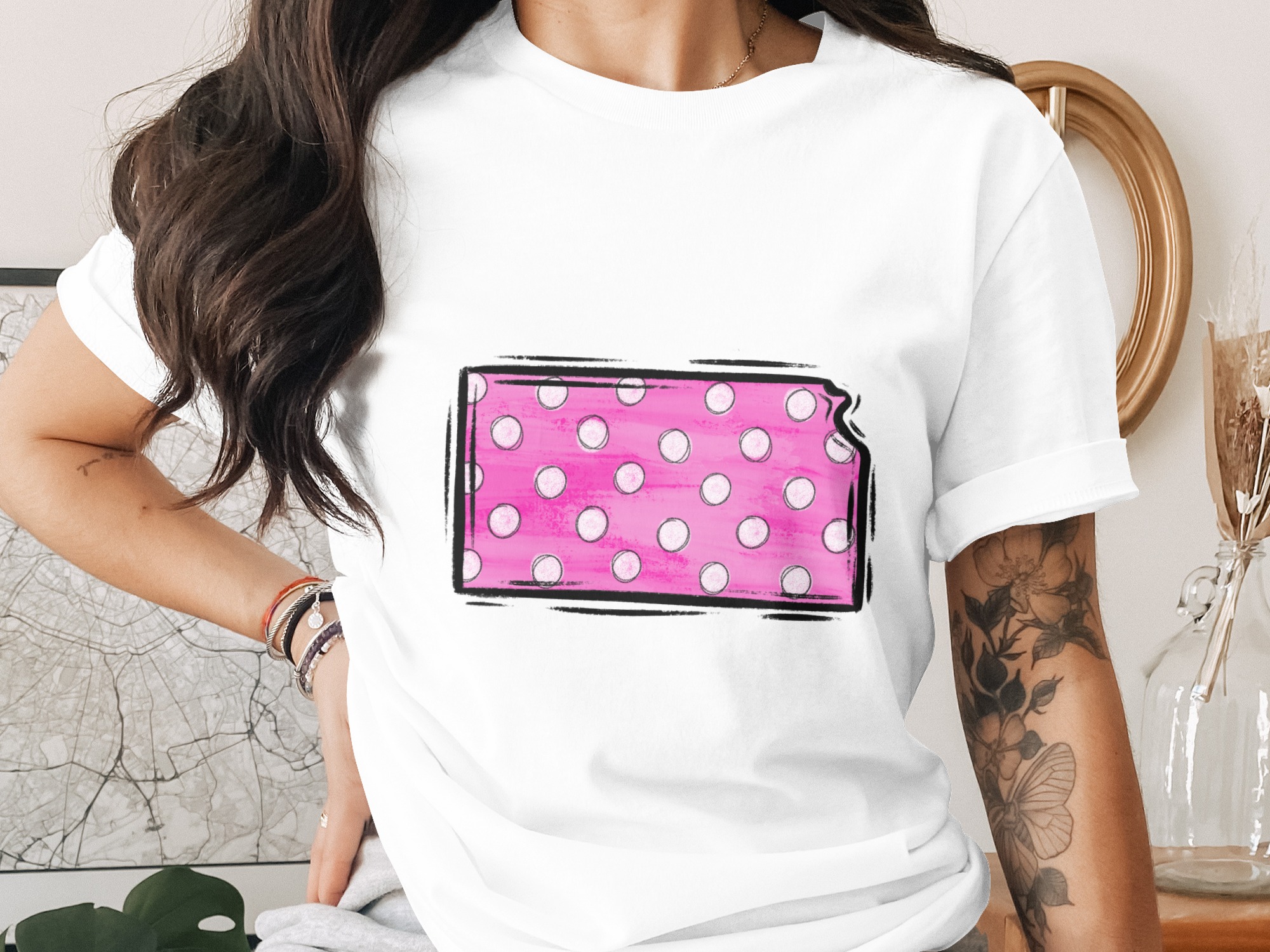 Kansas State Pride Digital Download Sublimation DTF PNG, Pink Polka Dots Kansas Art, State Outline Art, Printable Clipart, DIY Project