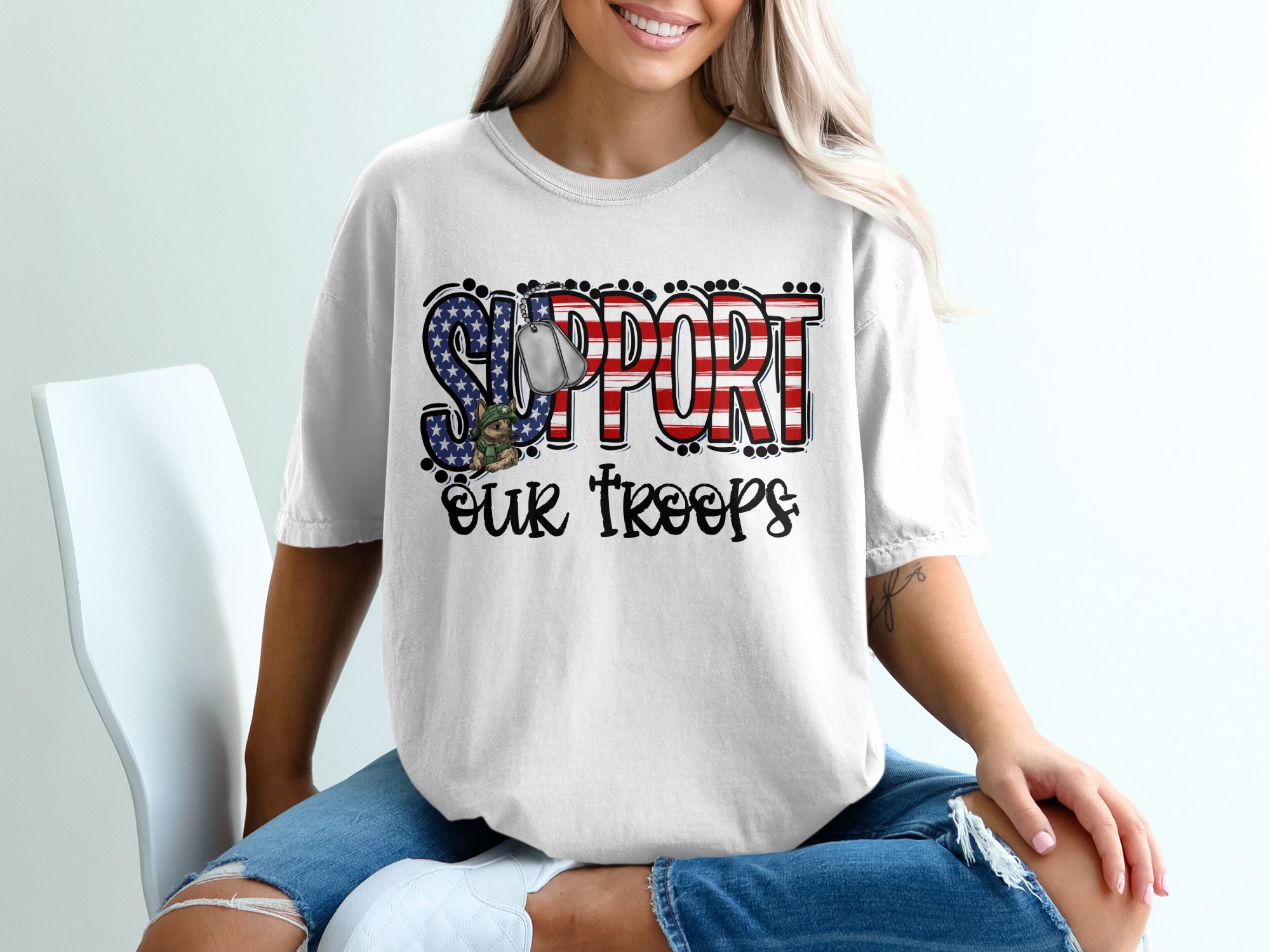 Support Our Troops T-Shirt, Patriotic Shirt, Military T Shirt, American Flag Tee, USA Shirt, Dog T-Shirt, Gift For Veterans