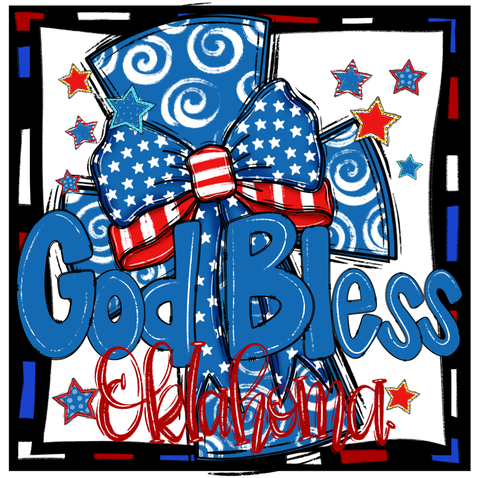 God Bless Oklahoma Digital Download, Patriotic Sublimation PNG, DTF, 4th of July, Red White and Blue, Stars and Stripes, Oklahoma Pride - Image 2