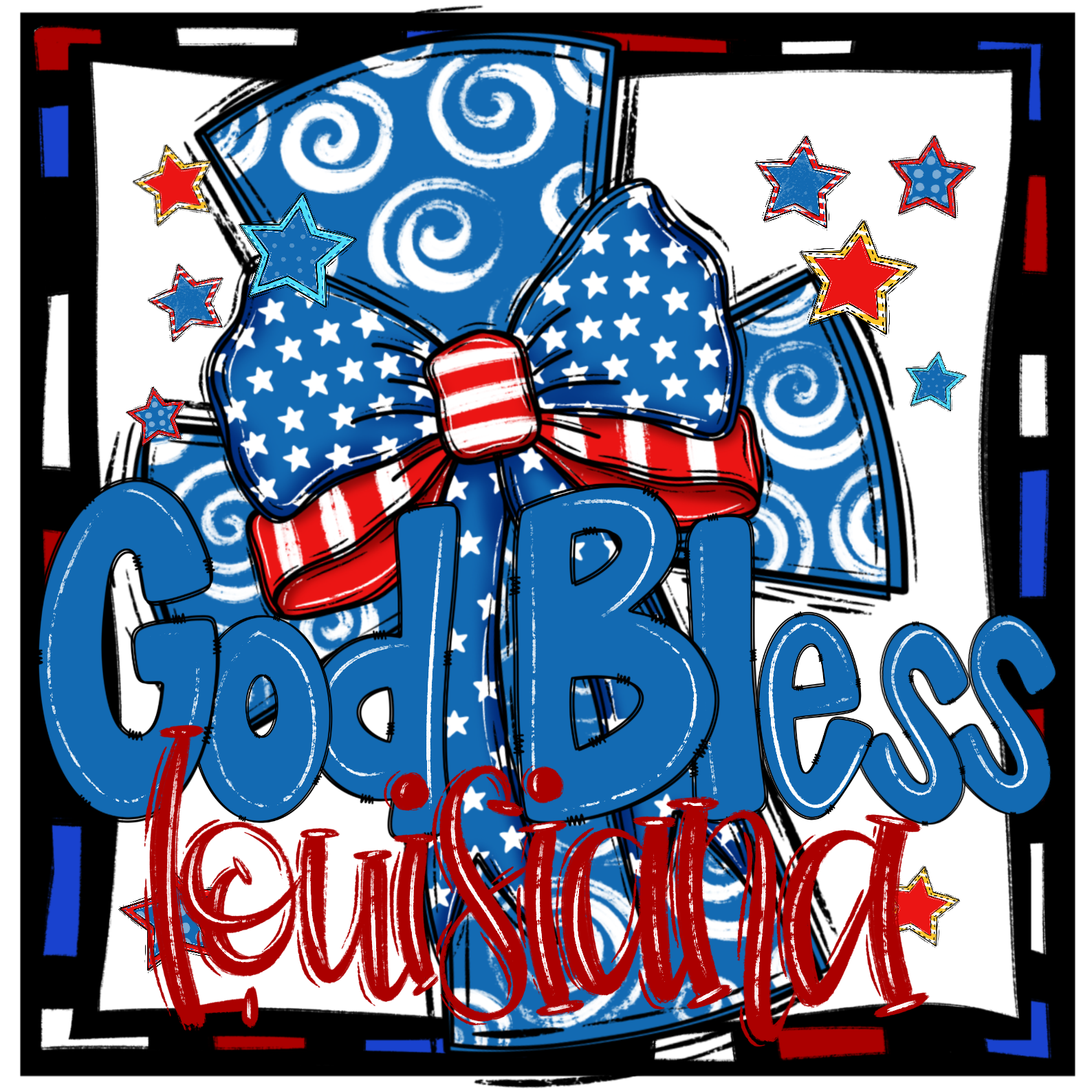 God Bless Louisiana, Digital Download, Sublimation Design, DTF PNG, Patriotic, USA, American Flag, Red White Blue, Stars, Fourth of July - Image 2