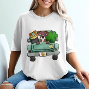 Lucky Dog T-Shirt, Saint Patricks Day Shirt, Cute Boxer Tee, Shamrock, Gold Coins, Truck, Clover, Gift for Dog Lovers