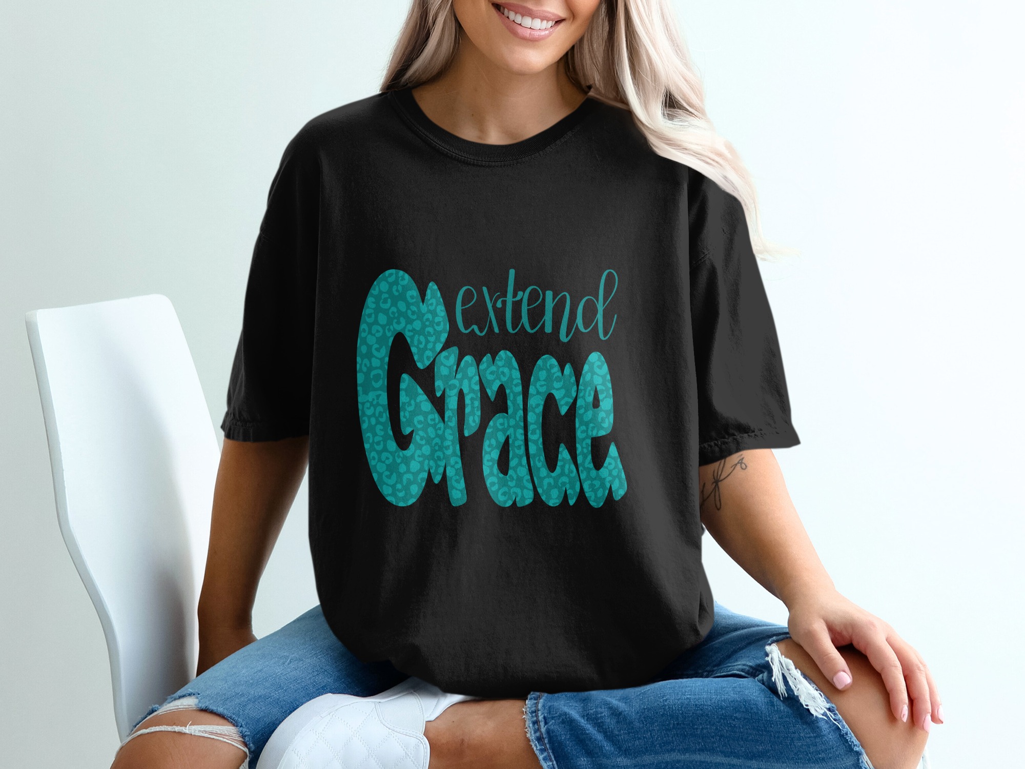 Extend Grace Cheetah Print Digital Download, Sublimation Design, DTF PNG, Teal Leopard Print, Christian Quote, Motivational Saying - Image 2