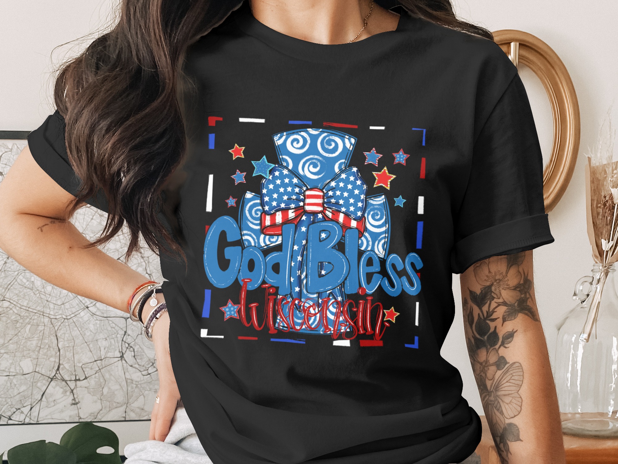 God Bless Wisconsin Design, Digital Download, Sublimation, DTF, PNG, Patriotic, USA, Stars, Stripes, Fourth of July, Wisconsin Pride - Image 3