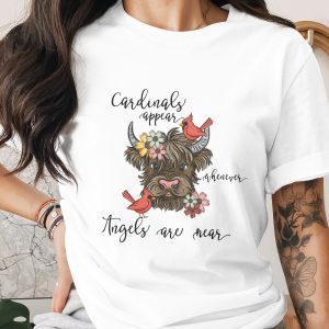 Cardinals Appear Highland Cow, Angels Are Near Digital Download, Sublimation Design, DTF PNG, Floral Cow Art Print, Farmhouse Decor