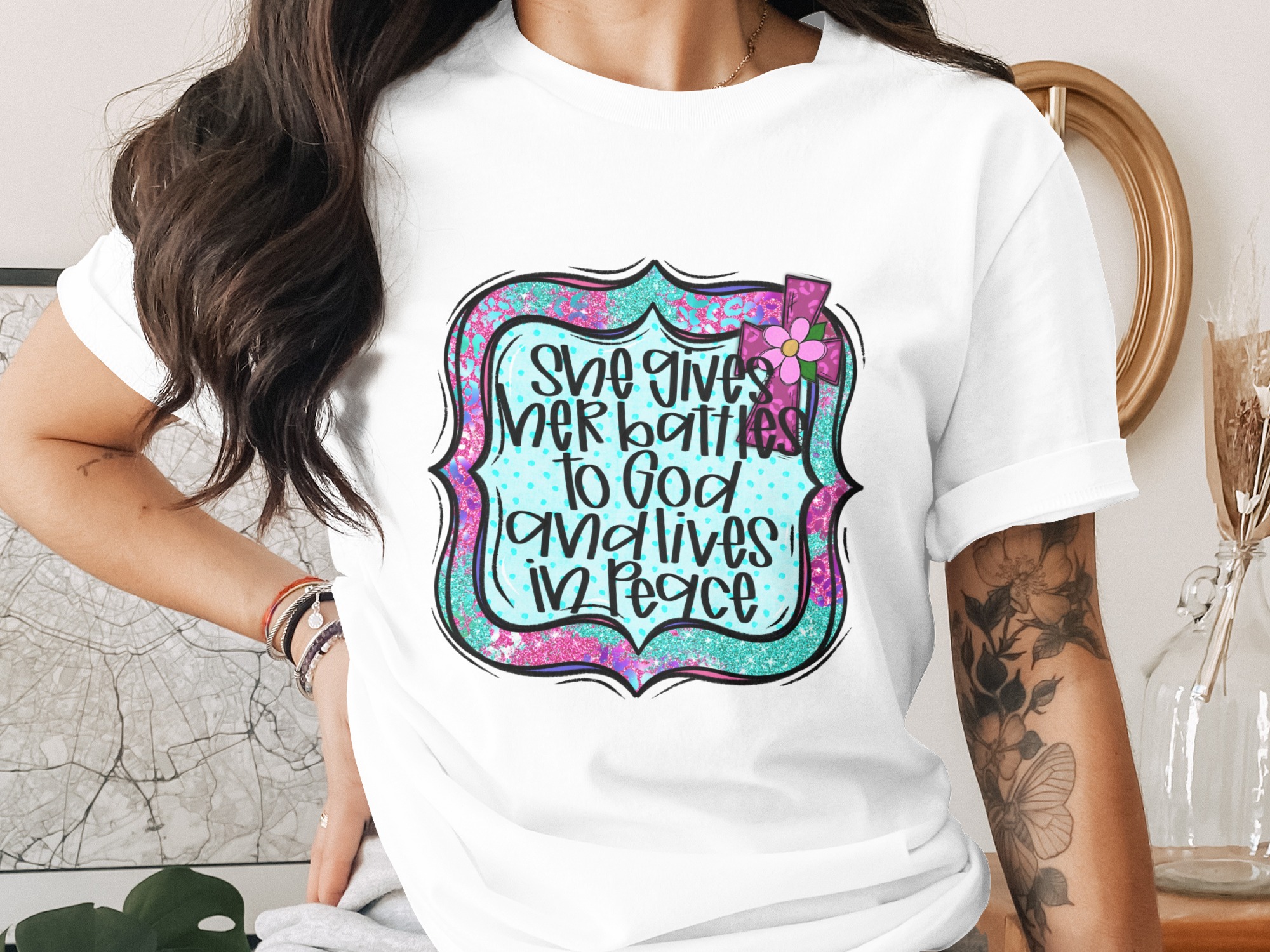 Christian Digital Download, She Gives Her Battles To God PNG, Religious Sublimation Design, Inspirational Quote DTF, Faith Based Art