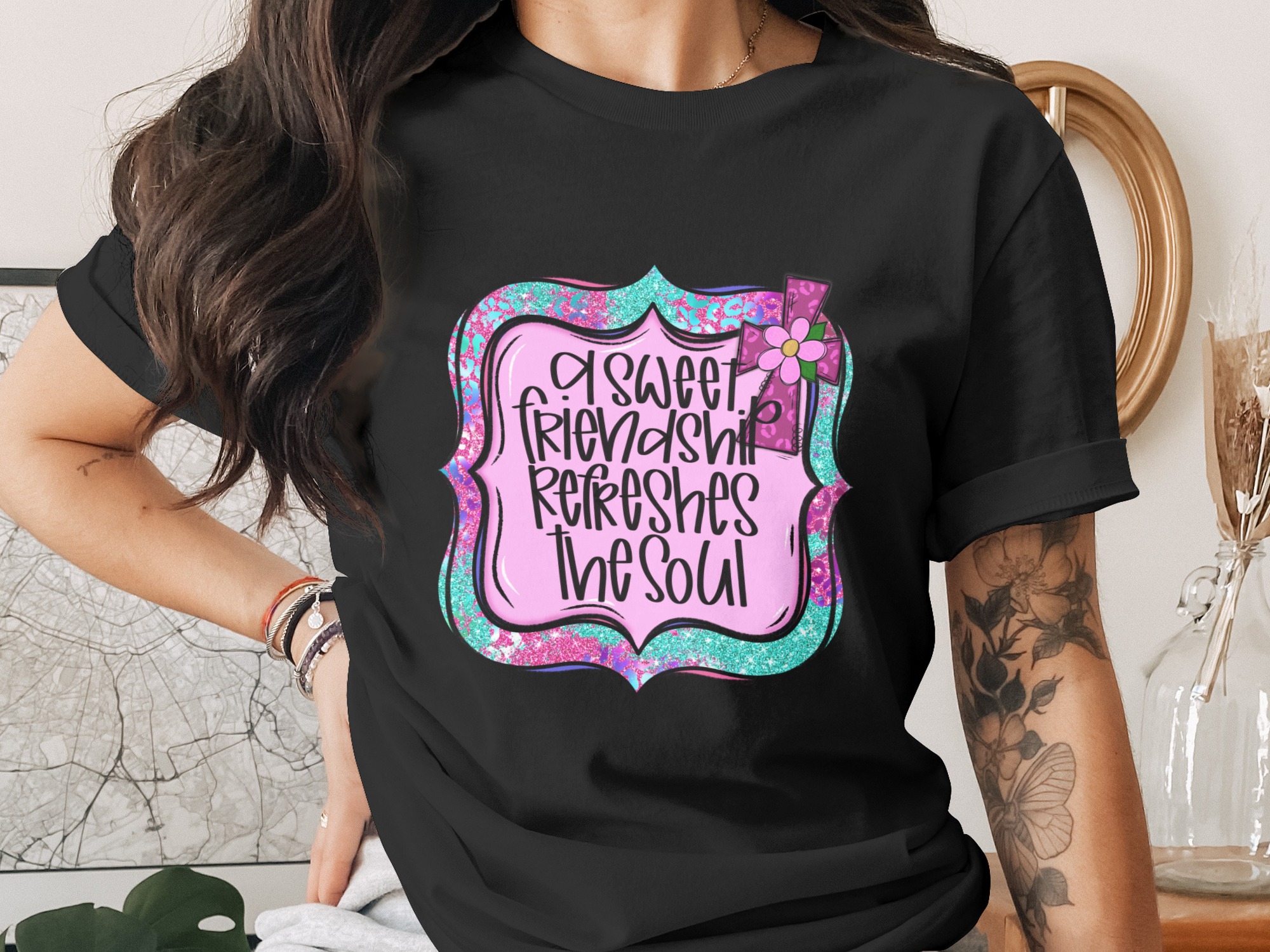 Sweet Friendship Digital Download, Christian Sublimation PNG DTF, Inspirational Quote, Cross with Flower, Church Craft Design - Image 2