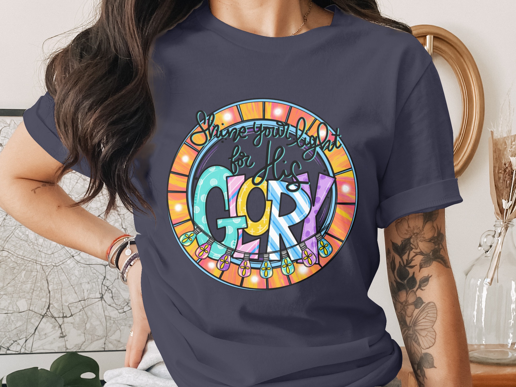 Shine Your Light For His Glory Digital Download Sublimation DTF PNG, Christian Design, Faith Graphic, Religious Art, Church Decor - Image 2